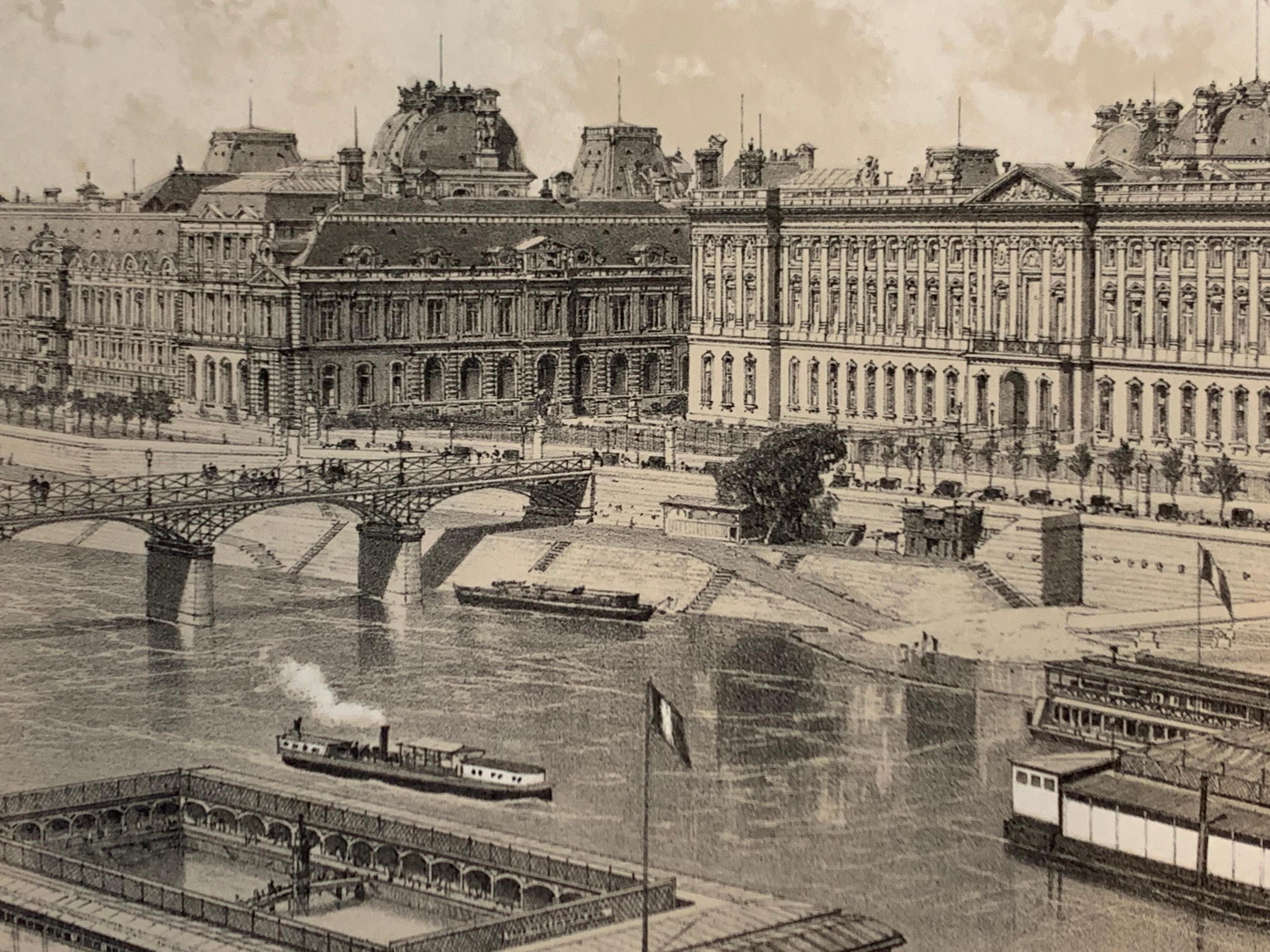 Milieu du XIXe siècle Paris - Le Louvre 1867 - Lithographie ancienne - Impression Ciceri Paper Hoffbauer en vente