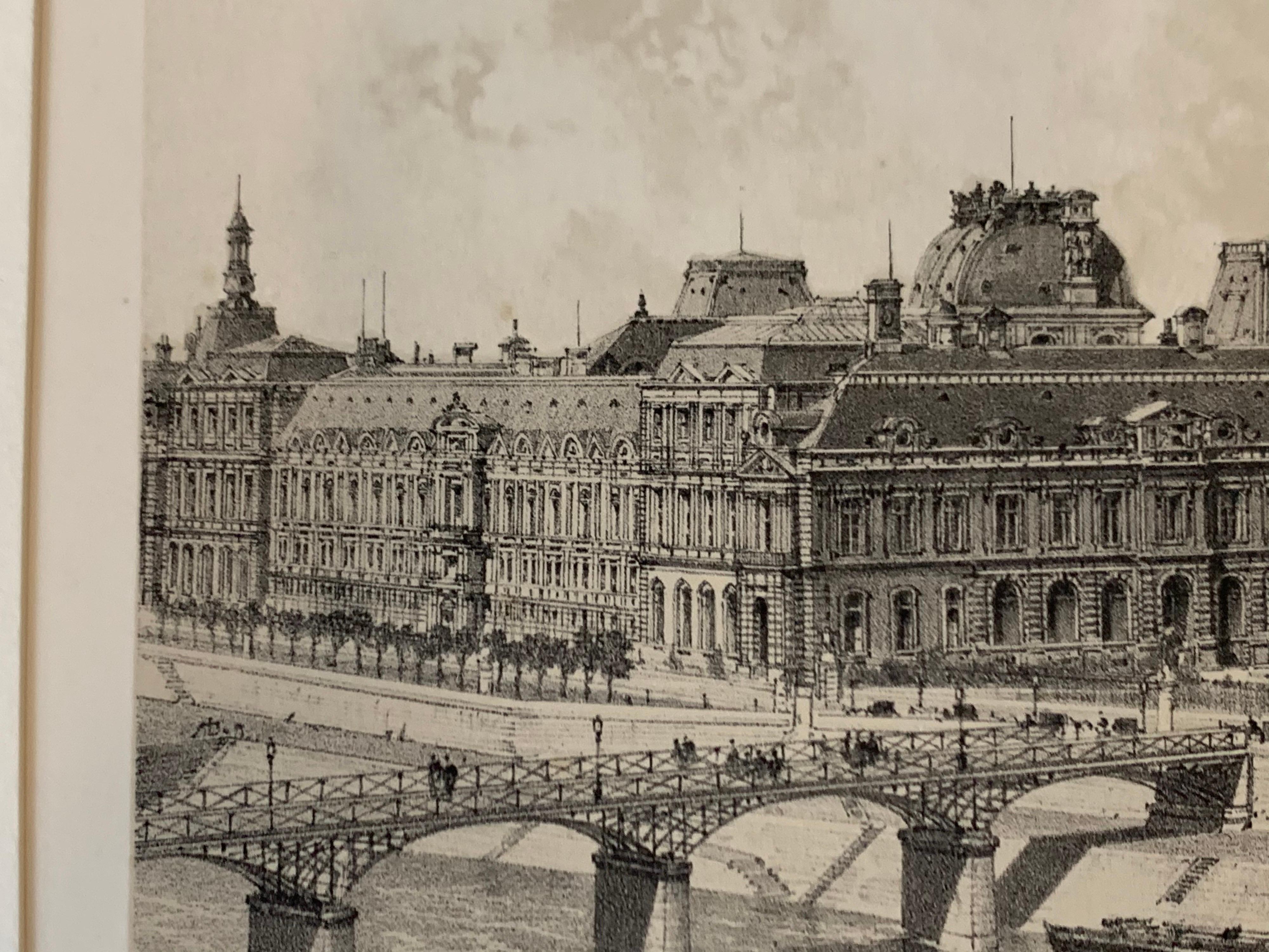 Papier Paris - Le Louvre 1867 - Lithographie ancienne - Impression Ciceri Paper Hoffbauer en vente