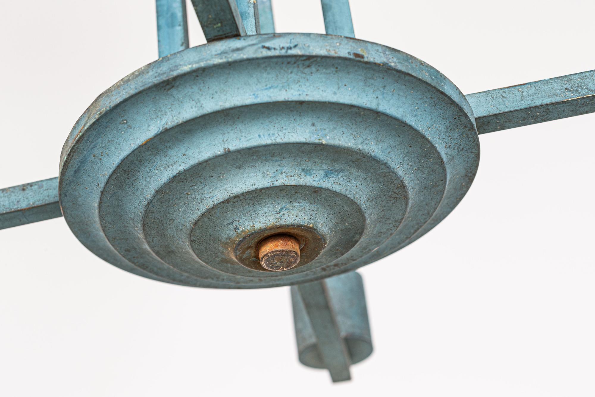 Francese Lampadario in ottone a 4 bracci Paris Theatre Verdigris in vendita