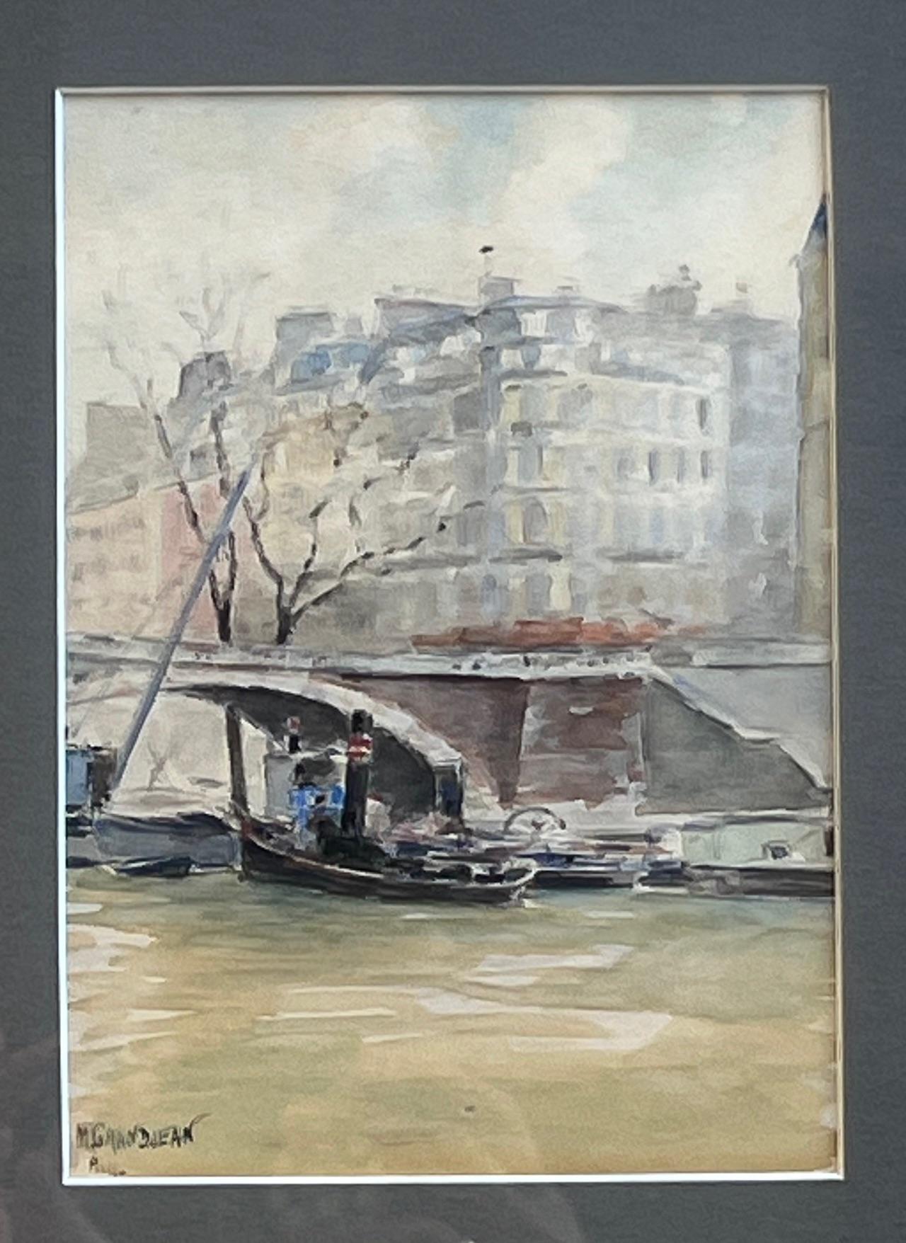Paris Aquarell von Grandjean in antikem Rahmen im Angebot 5