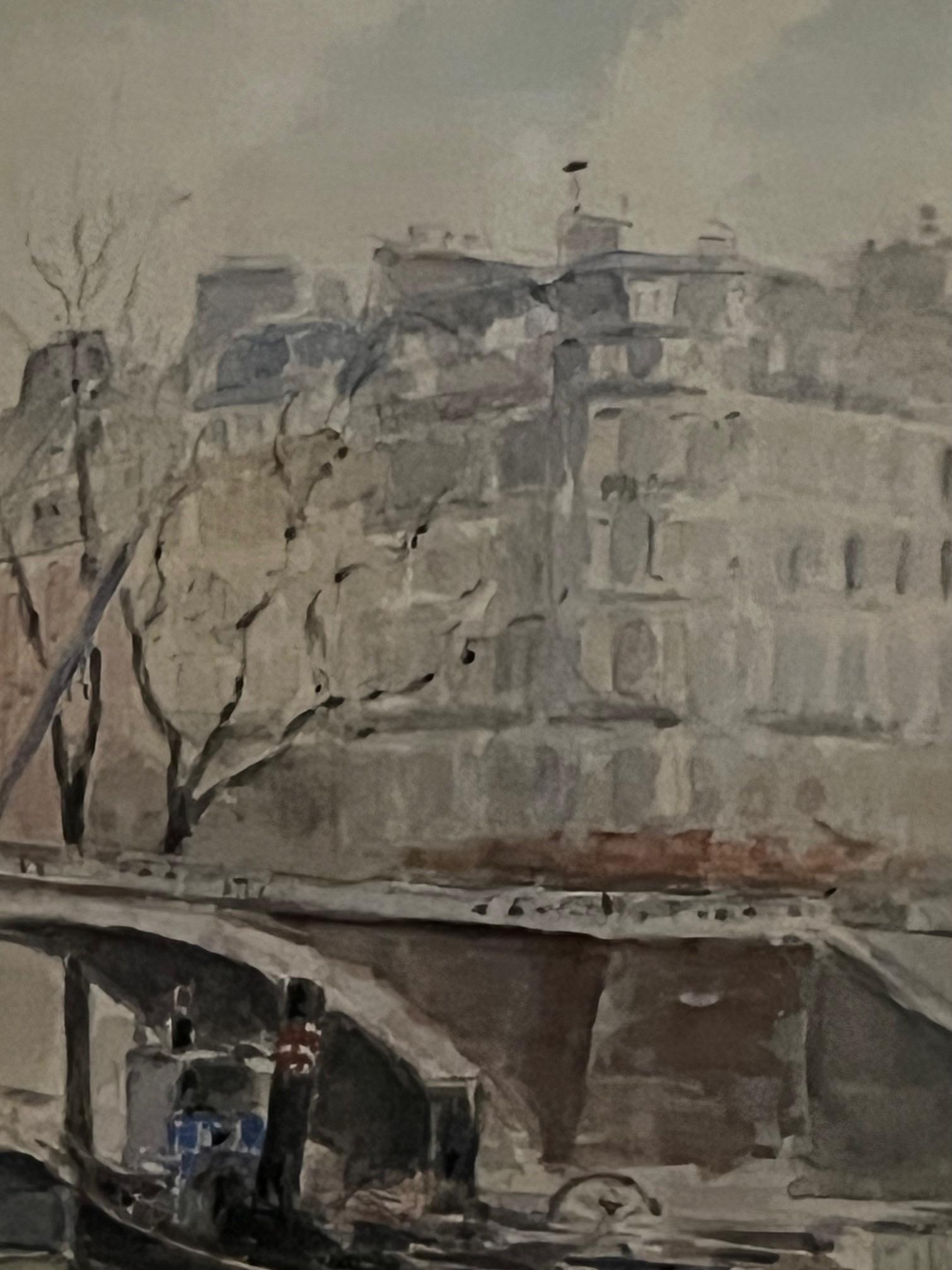 Paris Aquarell von Grandjean in antikem Rahmen (Französische Provence) im Angebot