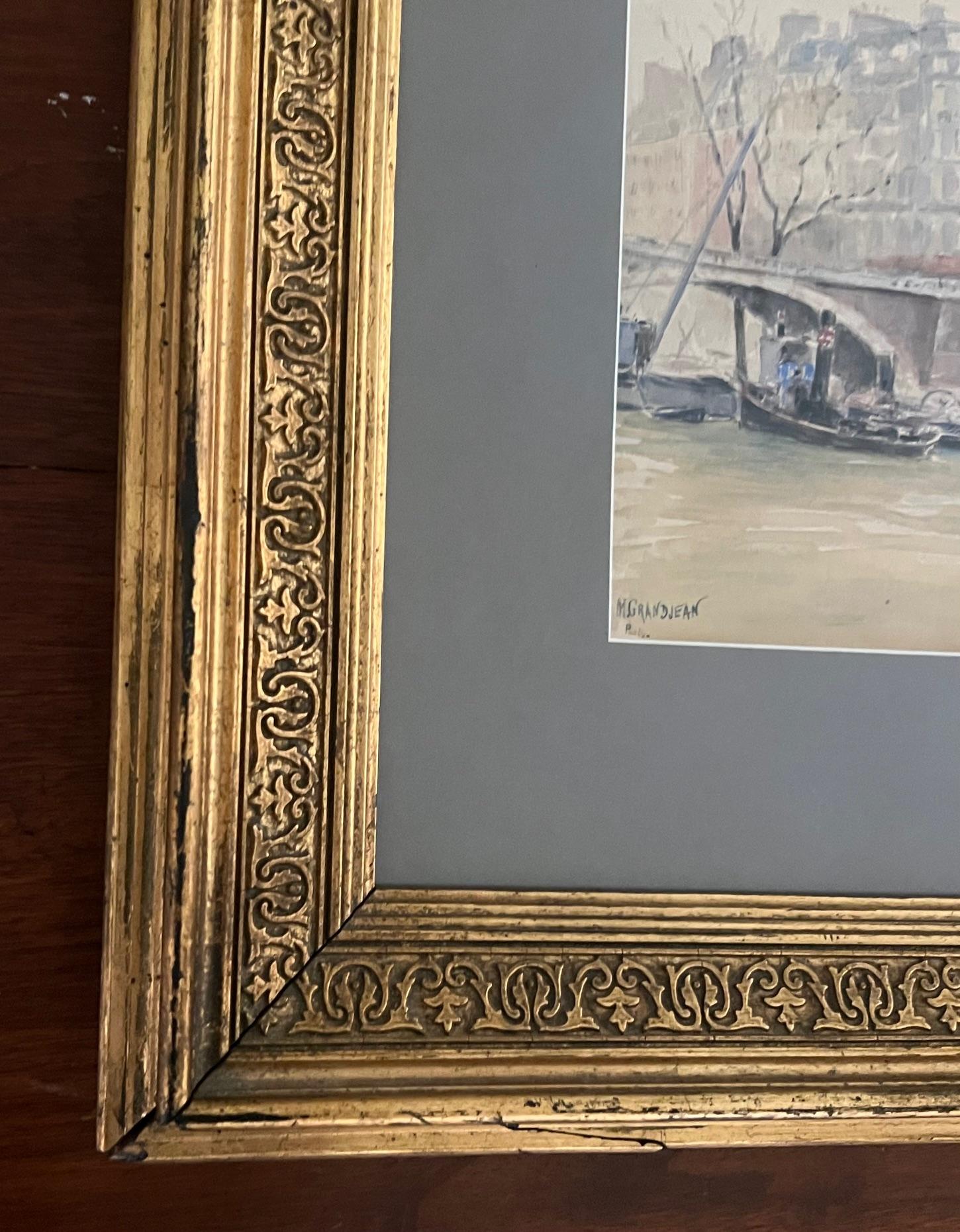 Paris Aquarell von Grandjean in antikem Rahmen (Handbemalt) im Angebot