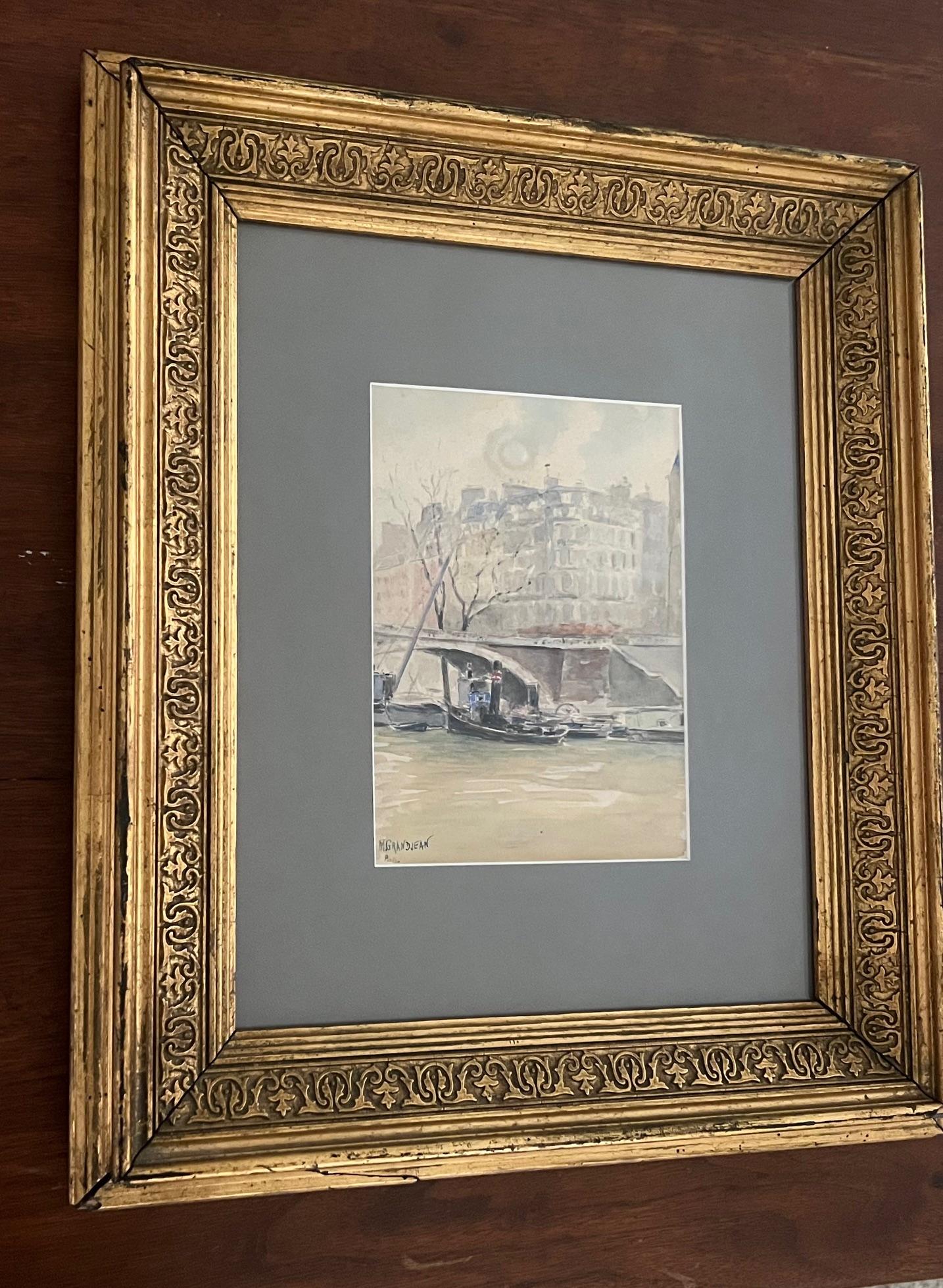 Paris Aquarell von Grandjean in antikem Rahmen im Zustand „Gut“ im Angebot in Ross, CA