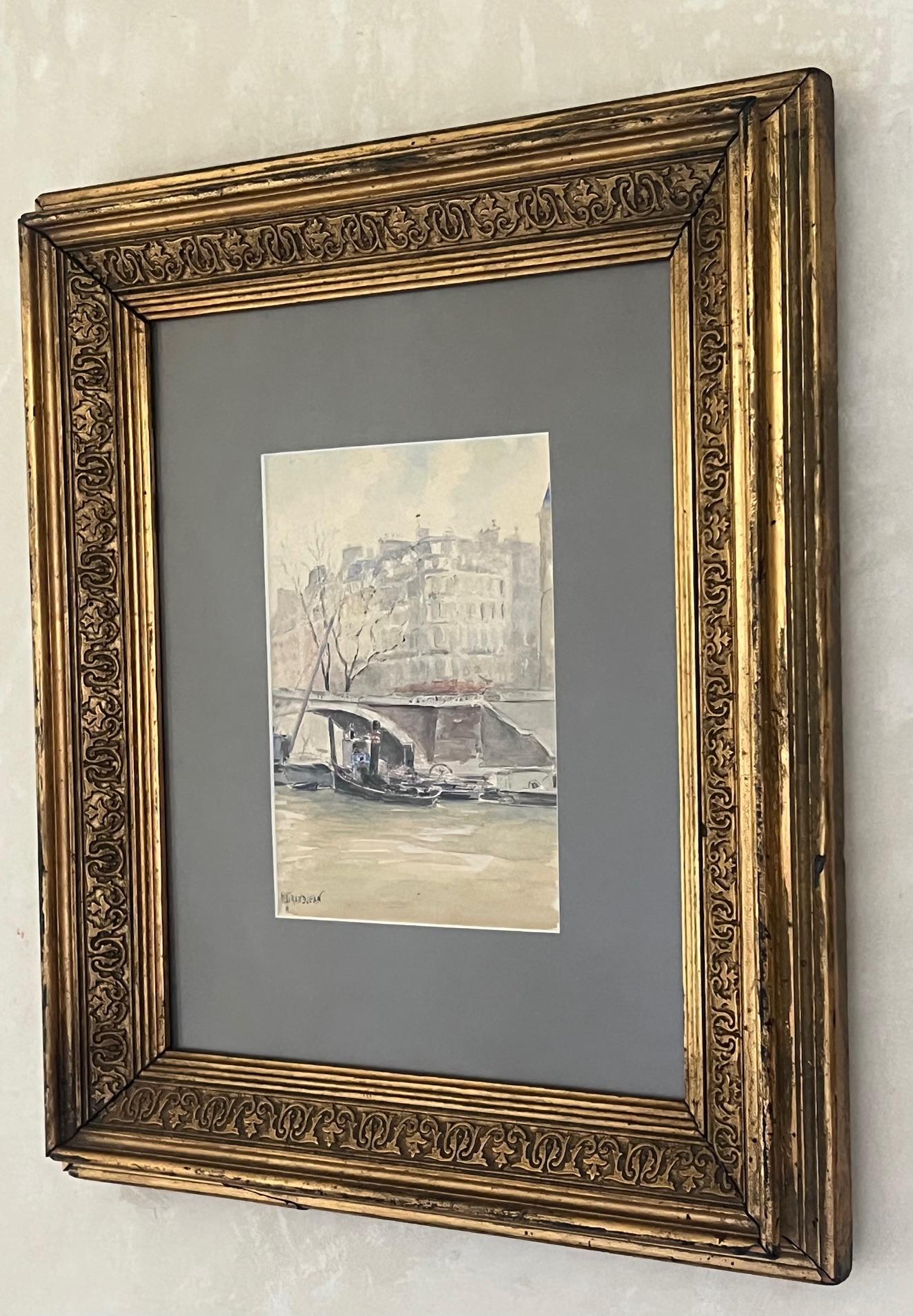 Paris Aquarell von Grandjean in antikem Rahmen (Holz) im Angebot