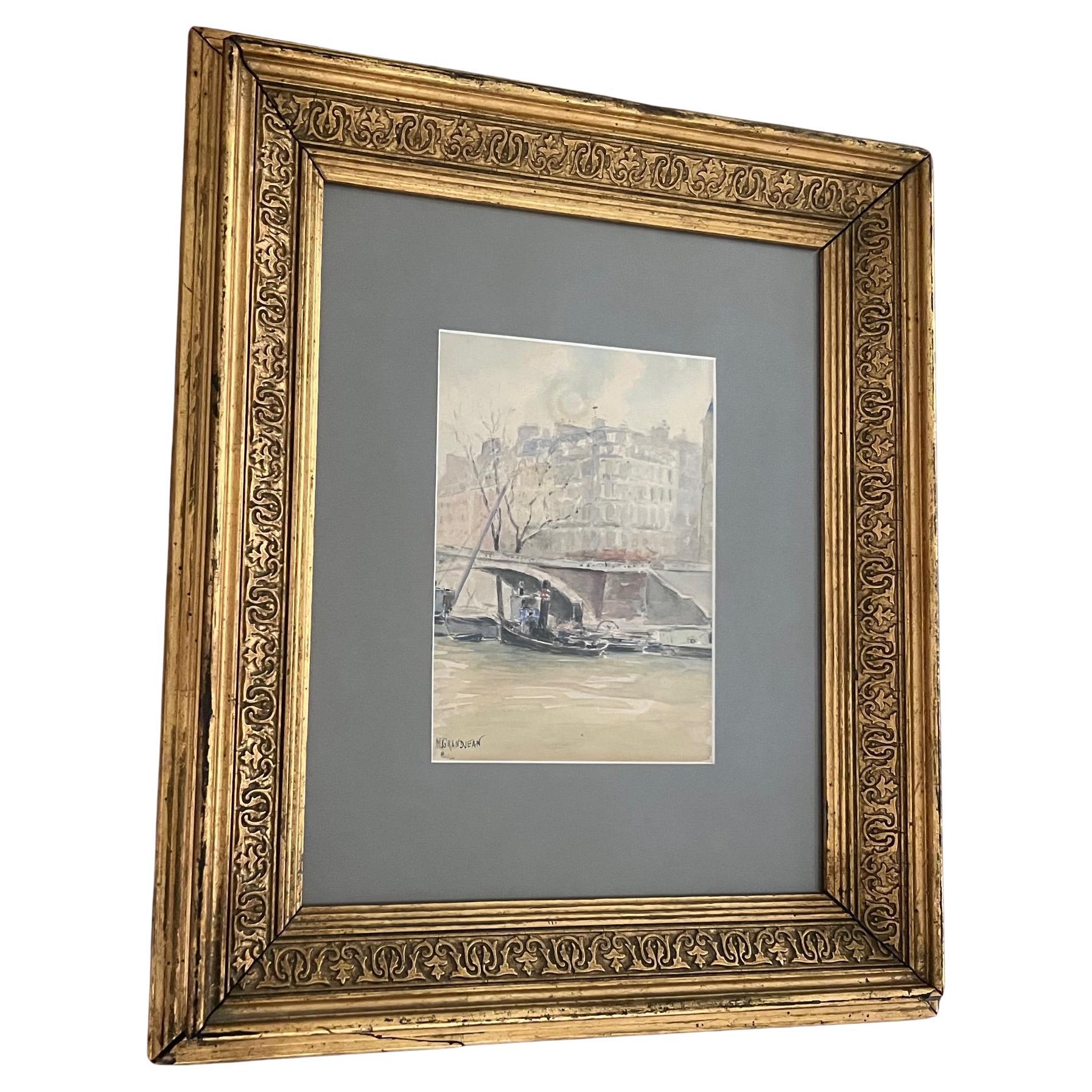 Paris Aquarell von Grandjean in antikem Rahmen