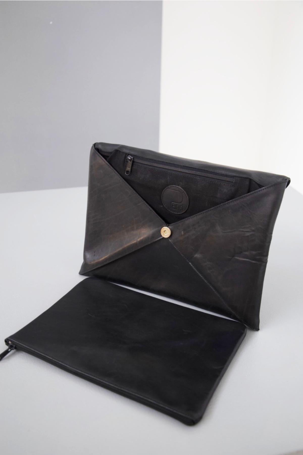 Parisi Vintage Black Leather Clutch Bag For Sale 1