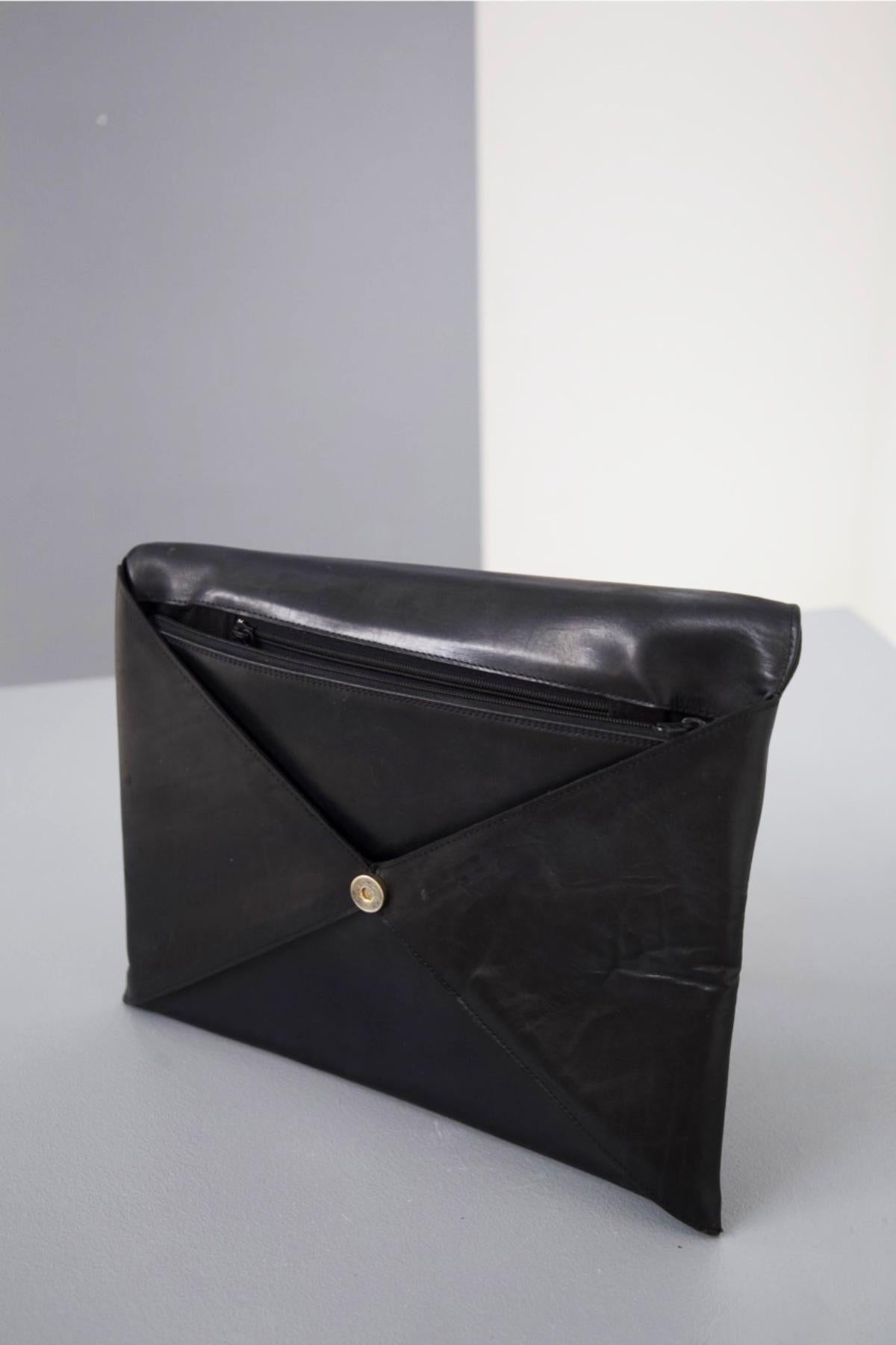 Parisi Vintage Black Leather Clutch Bag For Sale 2