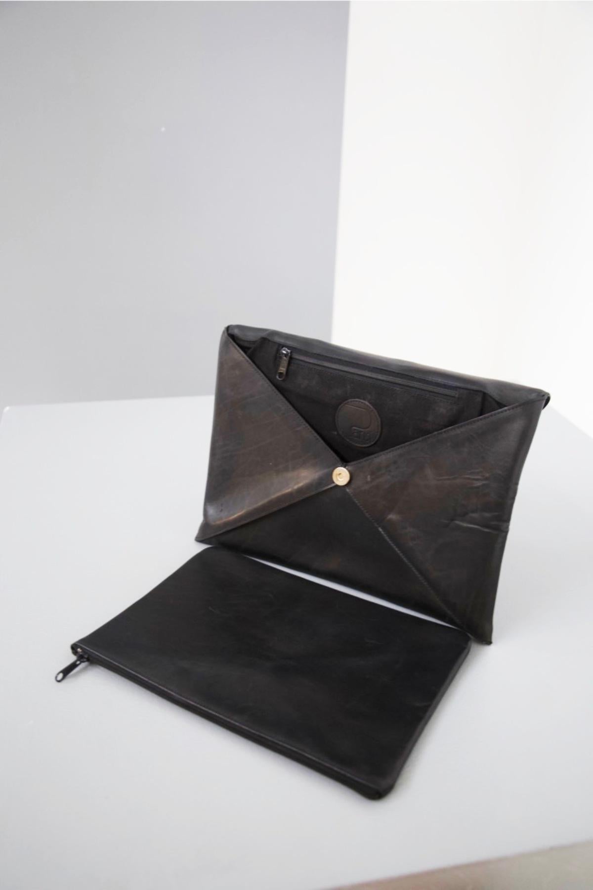 Parisi Vintage Black Leather Clutch Bag For Sale 3