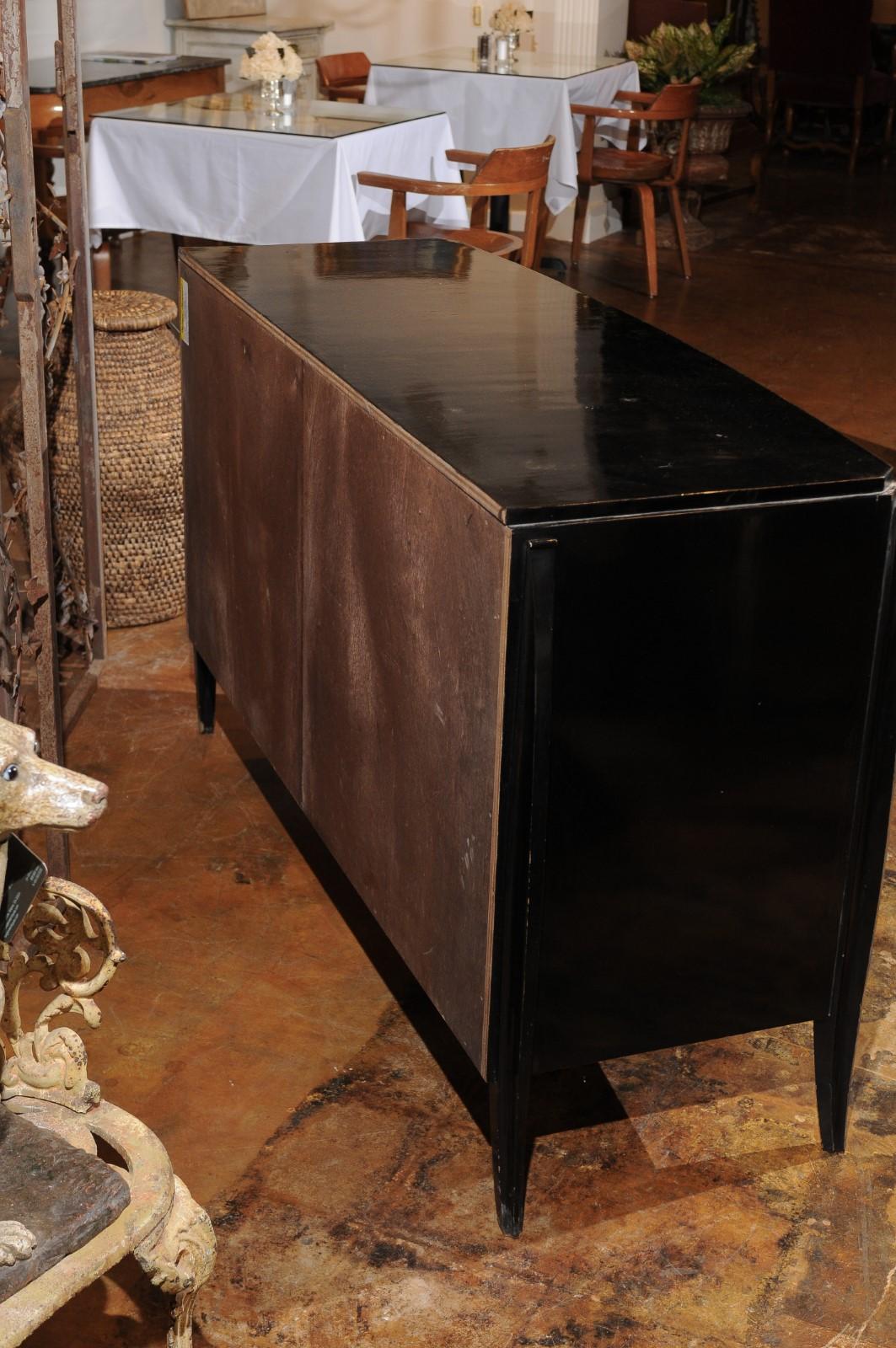 Parisian 1960s Black Lacquered Bow Front Two-Door Cabinet with Splaying Legs For Sale 6
