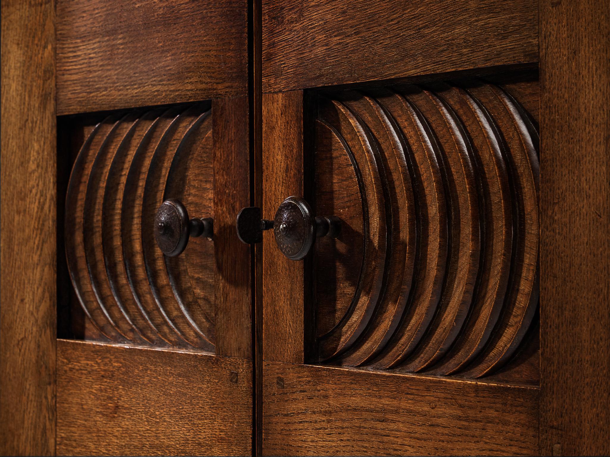 Art Déco Parisian Art Deco Sideboard in Solid Oak with Iron Elements in vendita