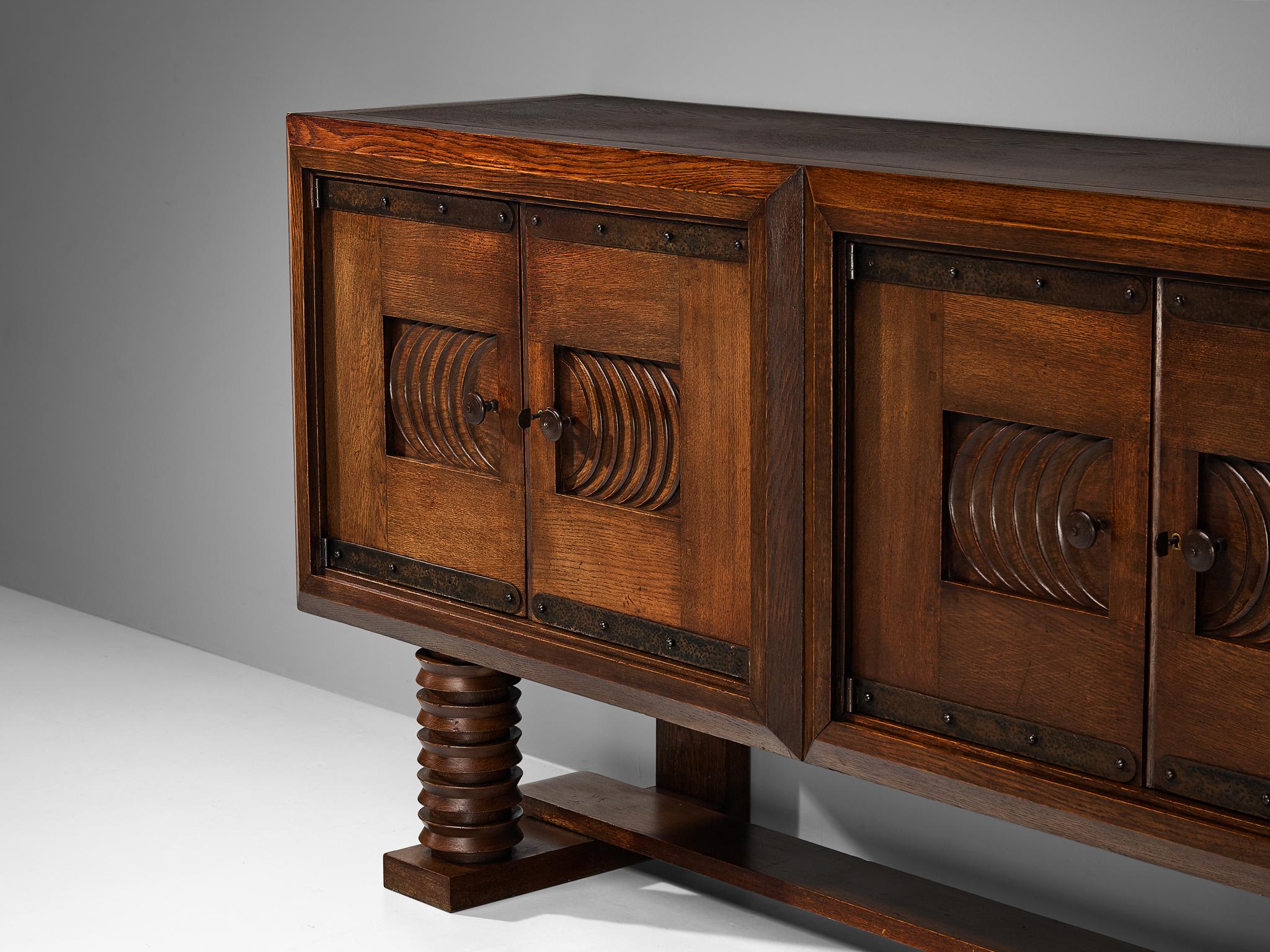 Parisian Art Deco Sideboard in Solid Oak with Iron Elements in vendita 2