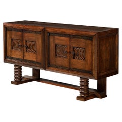  Parisian Art Deco Sideboard in Solid Oak with Iron Elements