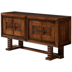 Parisian Art Deco Sideboard in Solid Oak with Iron Elements
