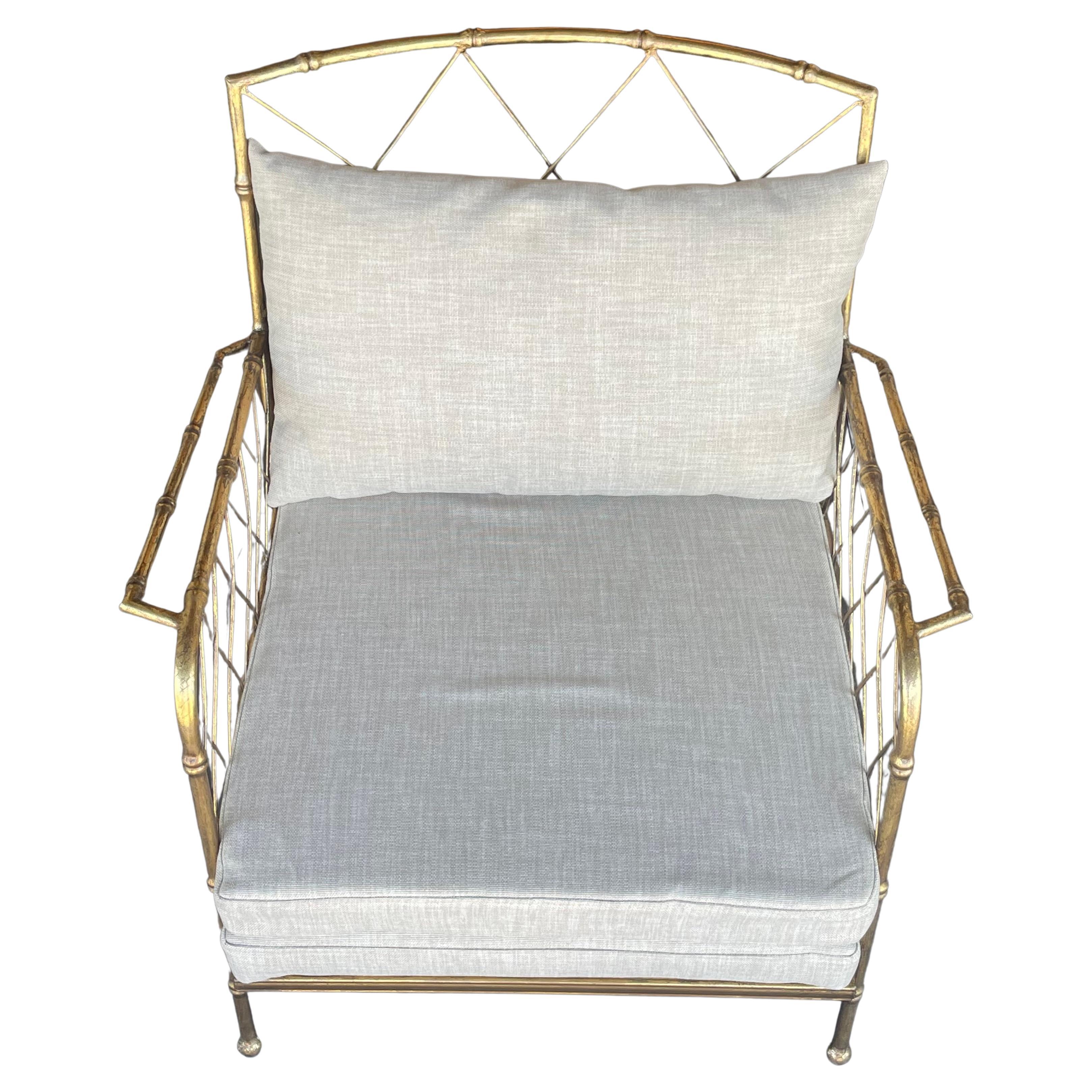 French Parisian Brass Bergere Armchair For Sale