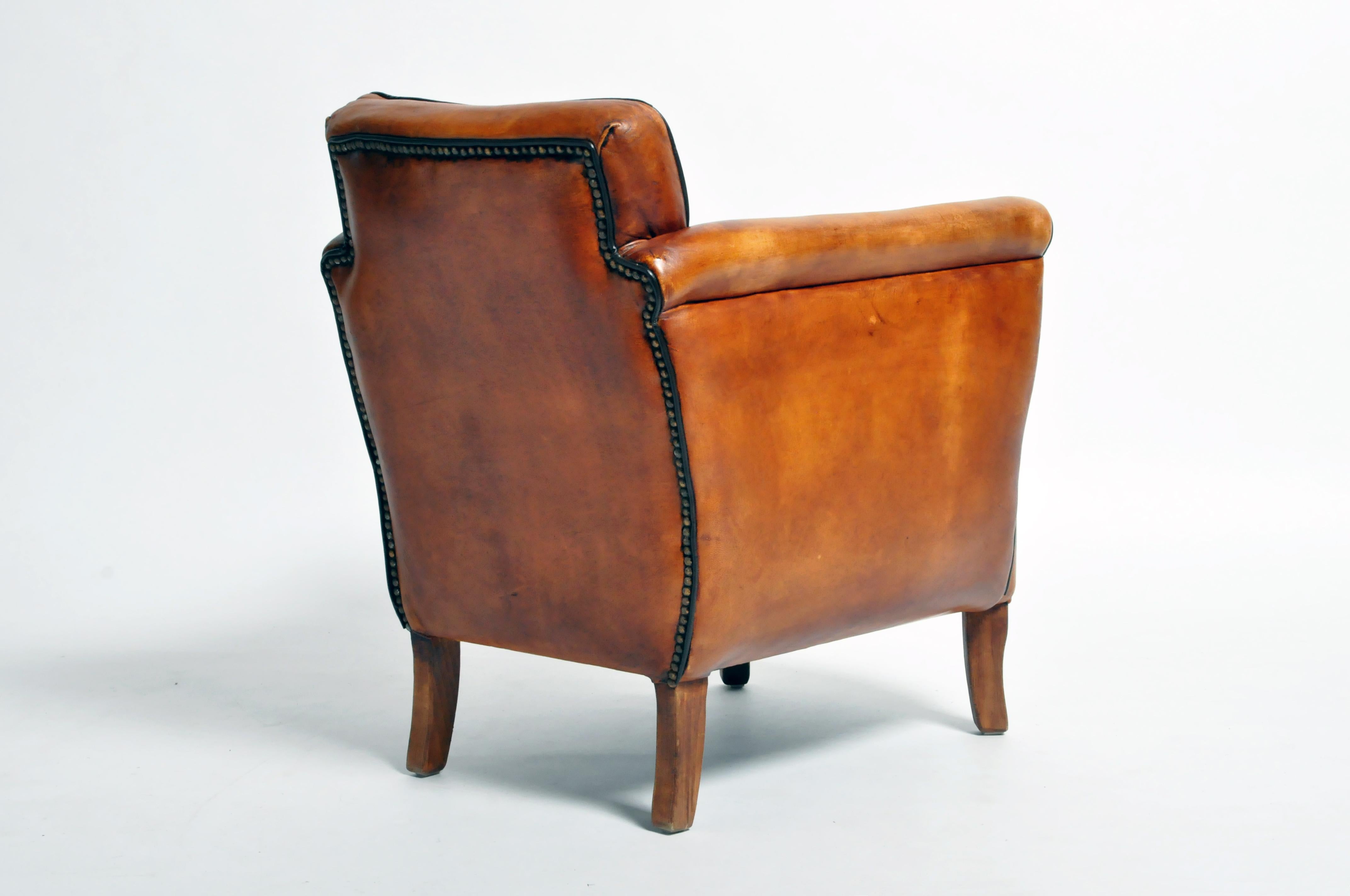 French Parisian Brown Leather Armchair