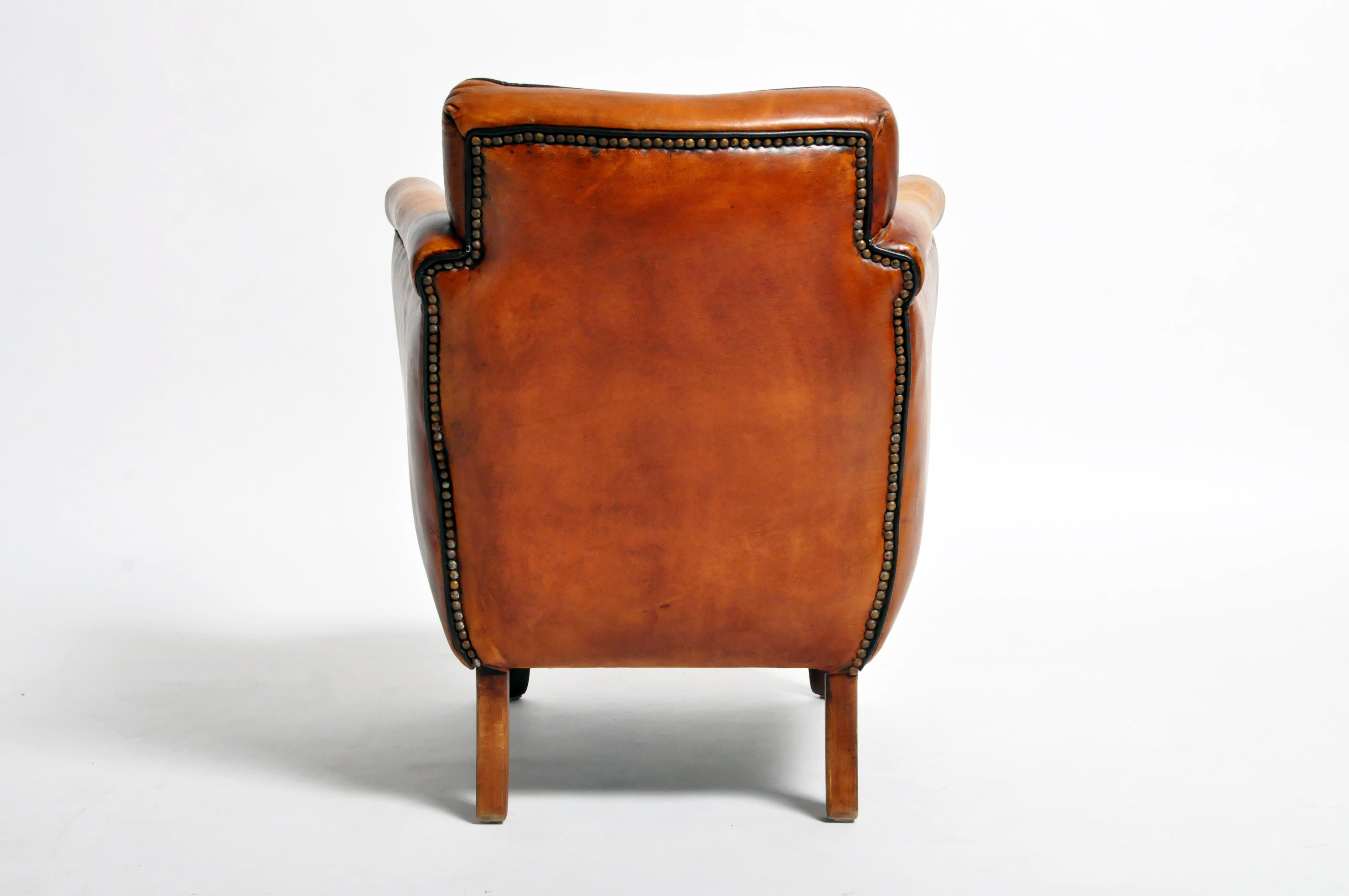 Parisian Brown Leather Armchair In Good Condition In Chicago, IL