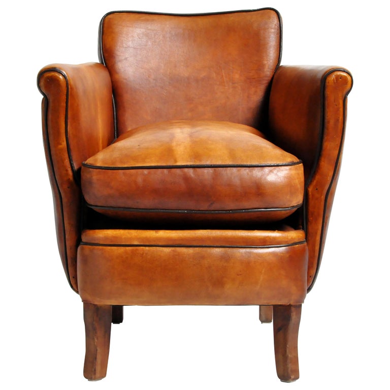 Parisian Brown Leather Armchair at 1stDibs