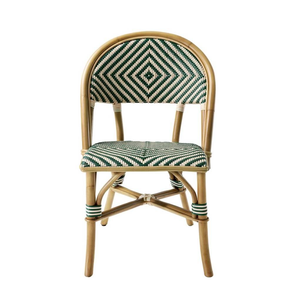 Chair Parisian café green with structure 
in natural rattan. Typical chair from Paris
Brasserie. Also available in red.