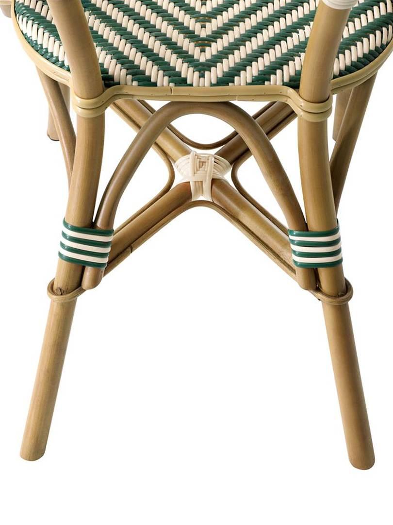 Hand-Crafted Parisian Café Green Chair in Natural Rattan