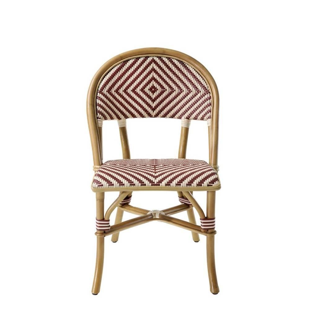Chair Parisian café red with structure 
in natural rattan. Typical chair from Paris
Brasserie.