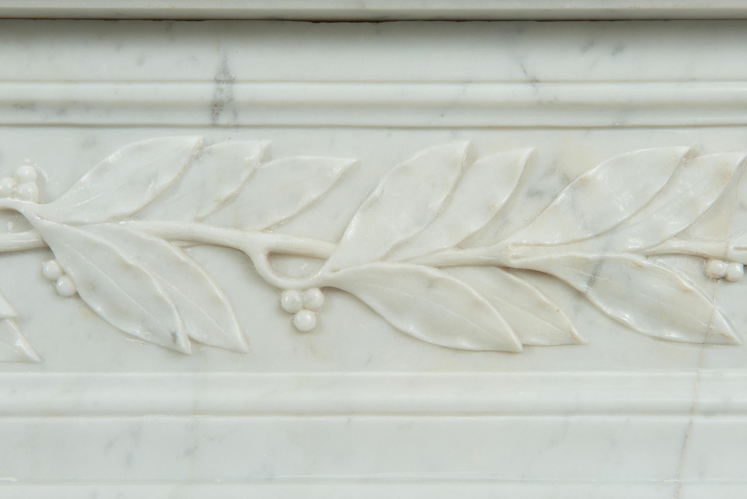 Parisian Carrara Marble Louis XVI Fireplace For Sale 5