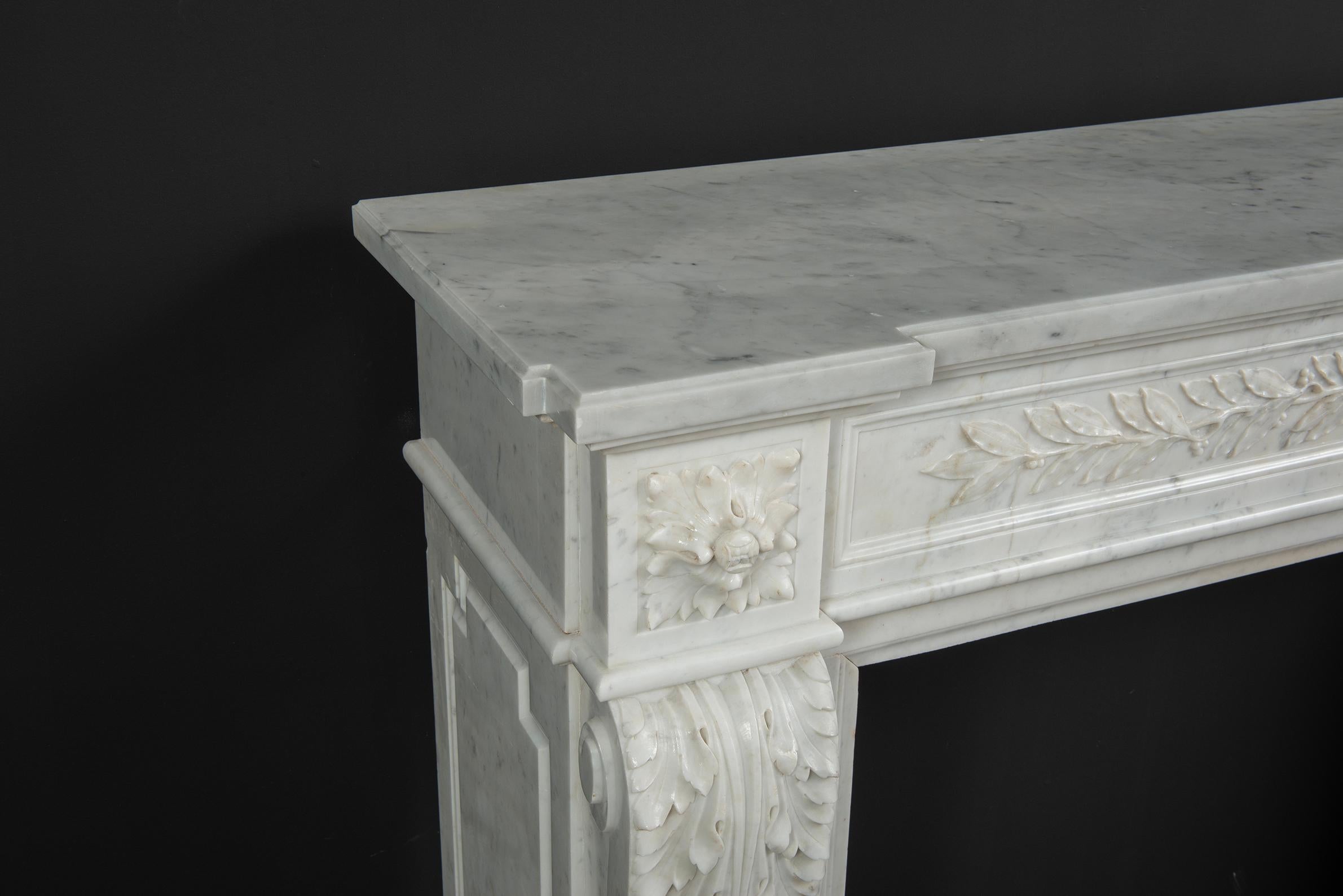 Parisian Carrara Marble Louis XVI Fireplace For Sale 7