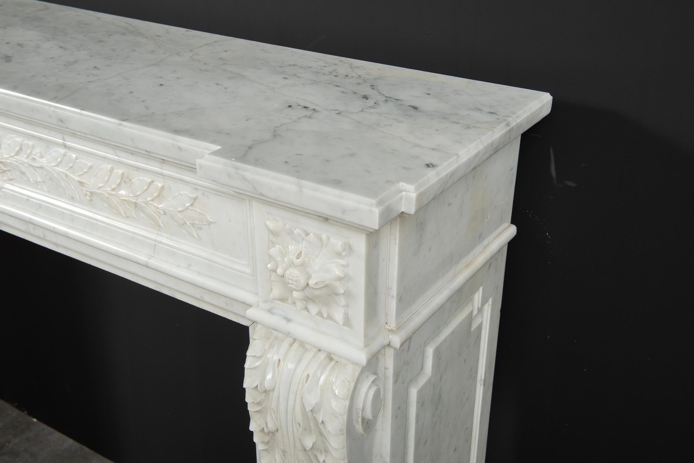 Parisian Carrara Marble Louis XVI Fireplace For Sale 8