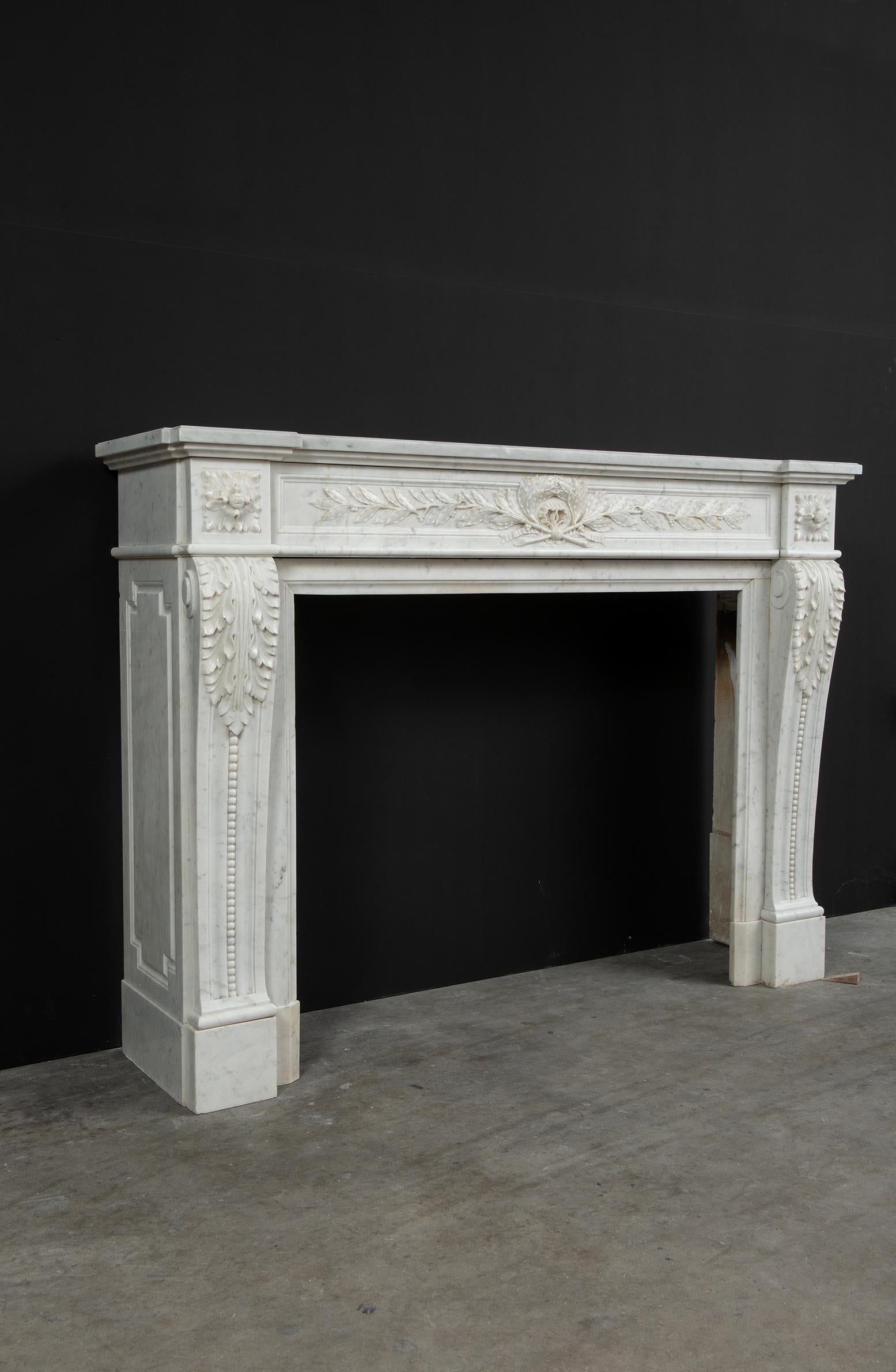 French Parisian Carrara Marble Louis XVI Fireplace For Sale