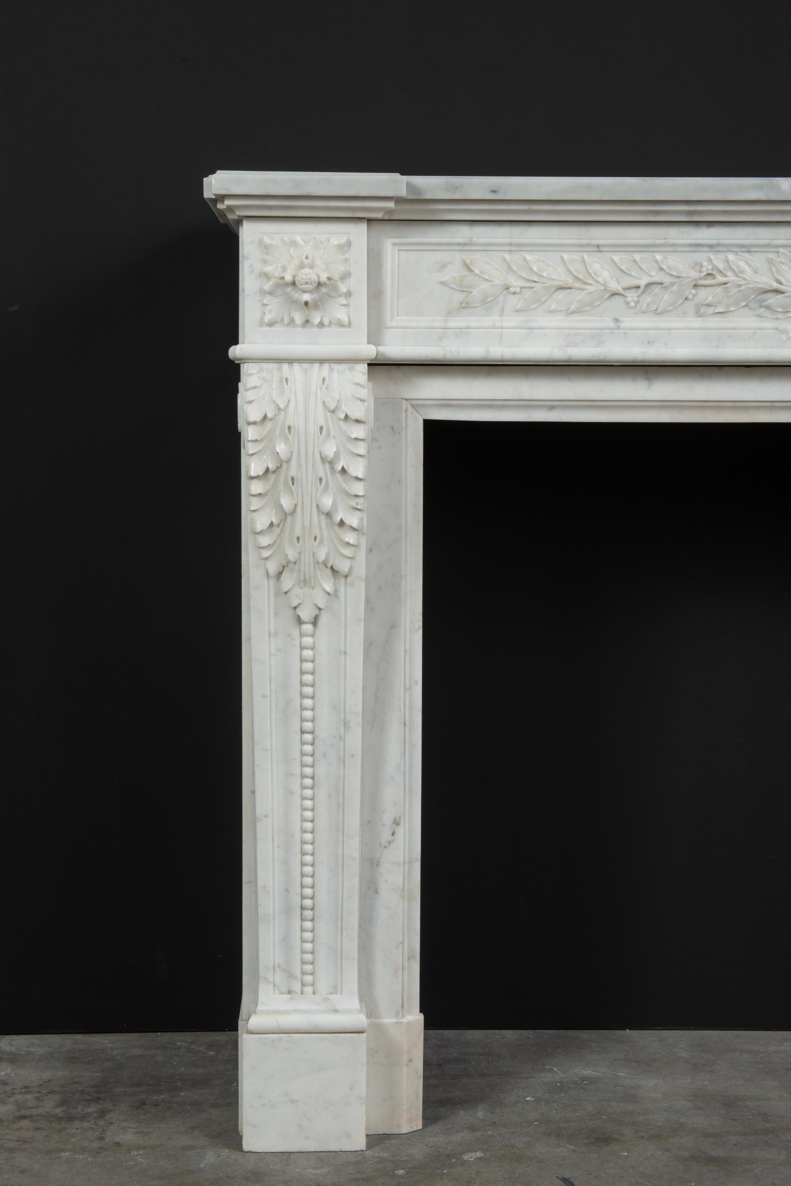19th Century Parisian Carrara Marble Louis XVI Fireplace For Sale