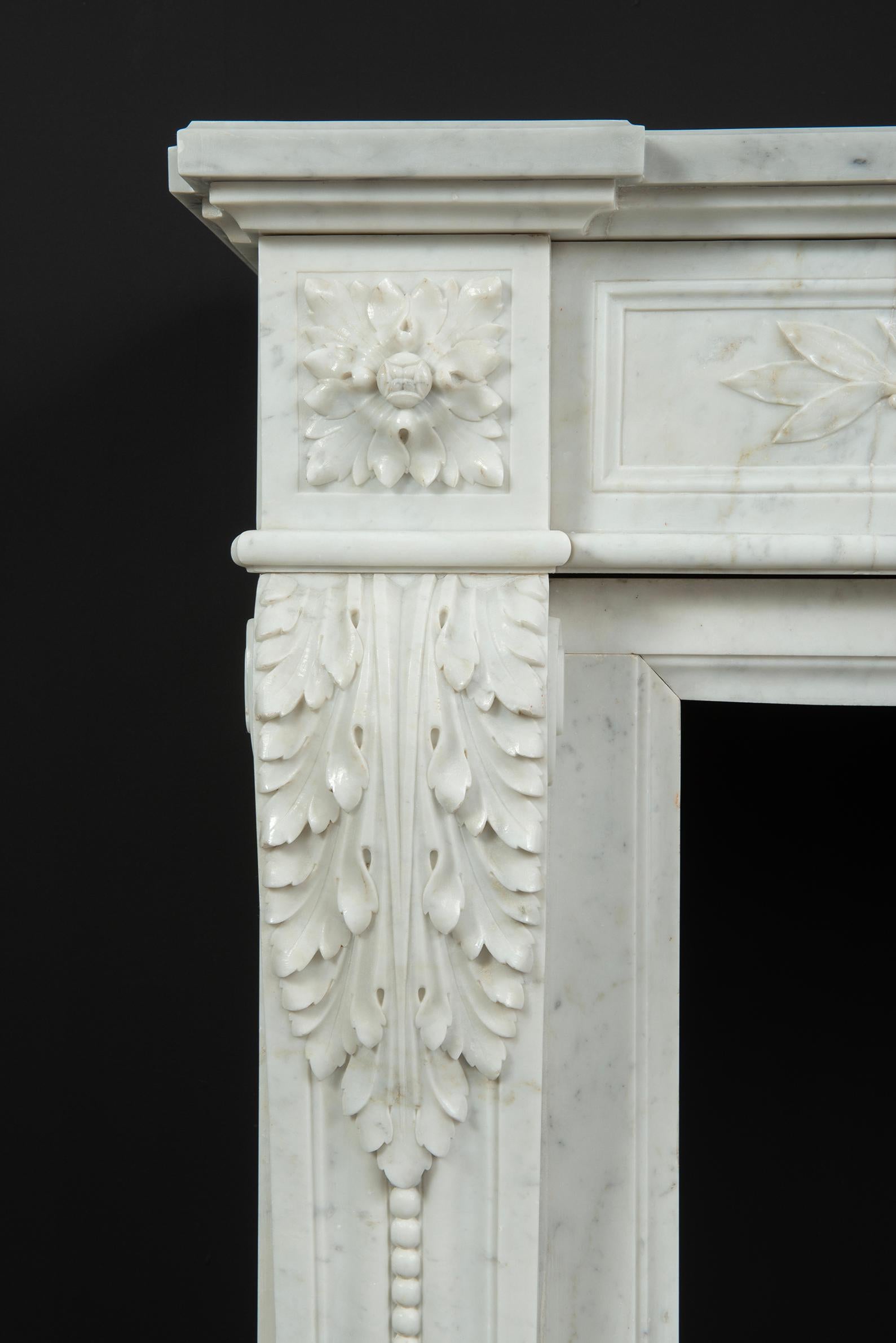 Parisian Carrara Marble Louis XVI Fireplace For Sale 1
