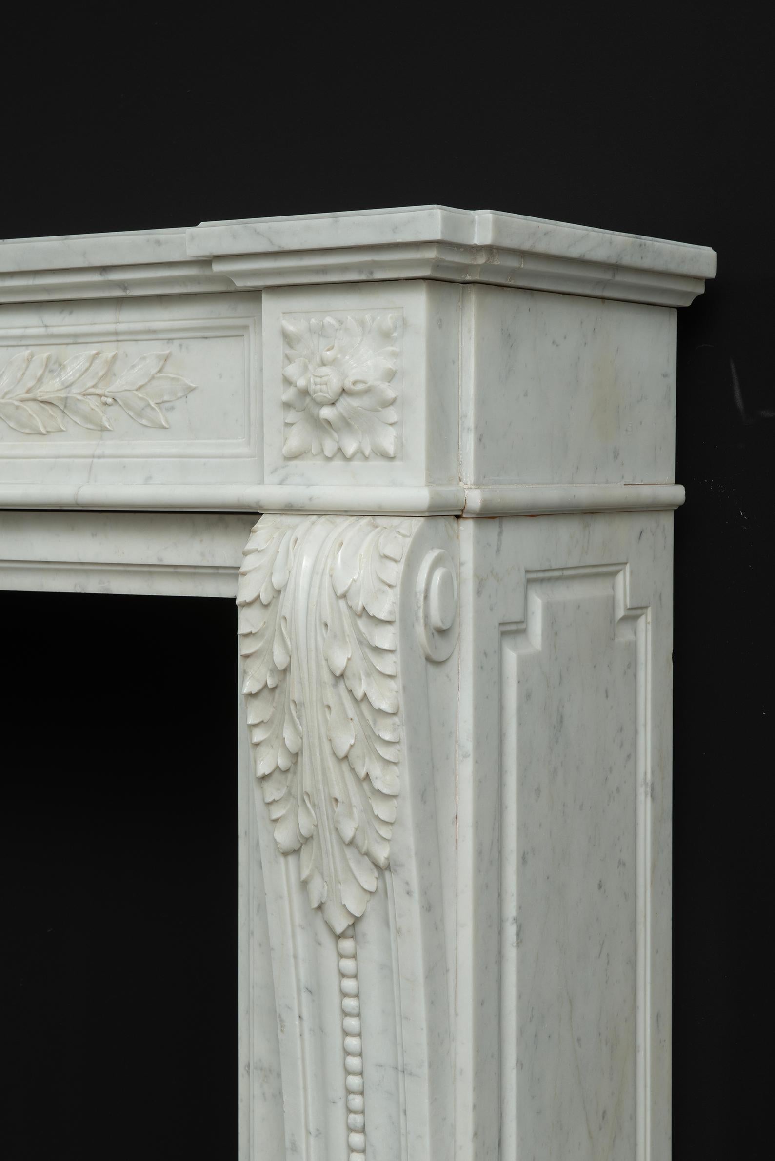Parisian Carrara Marble Louis XVI Fireplace For Sale 3