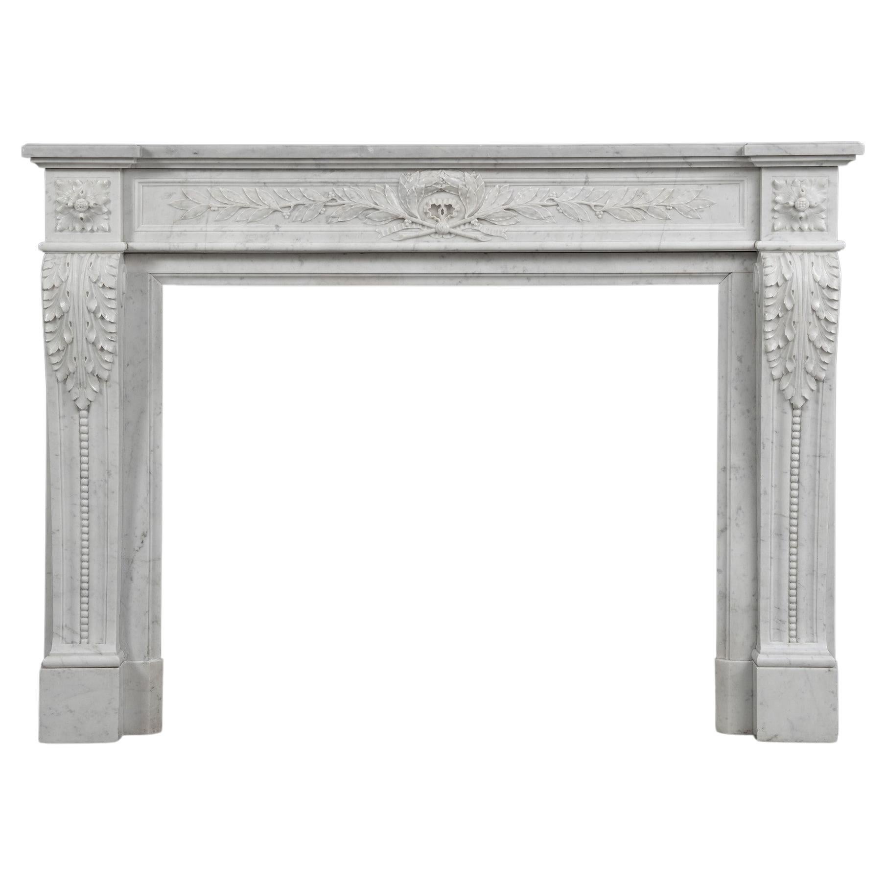 Parisian Carrara Marble Louis XVI Fireplace For Sale