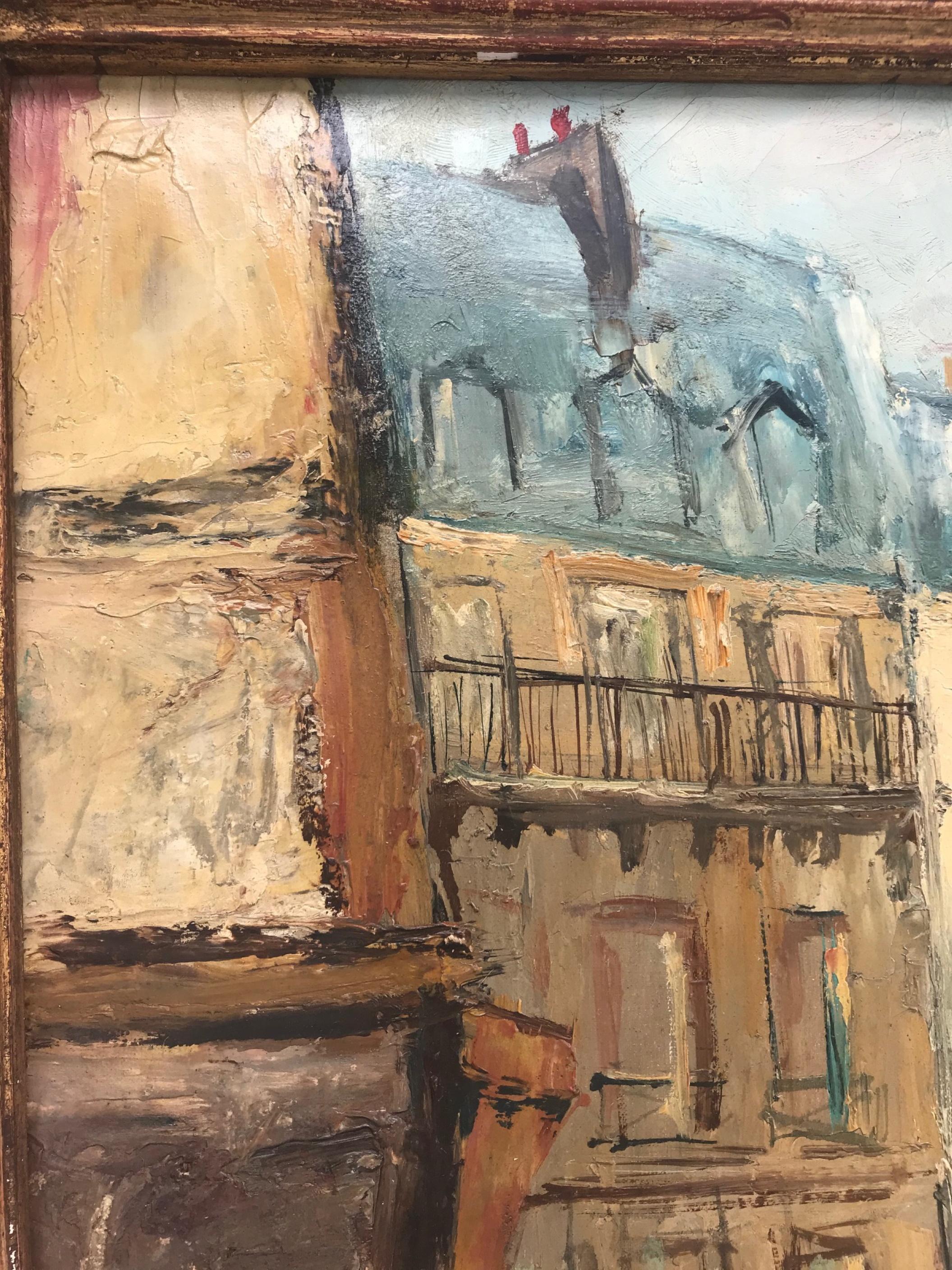 Paisaje urbano parisino, óleo sobre lienzo firmado y enmarcado por Serge Belloni Lienzo en venta
