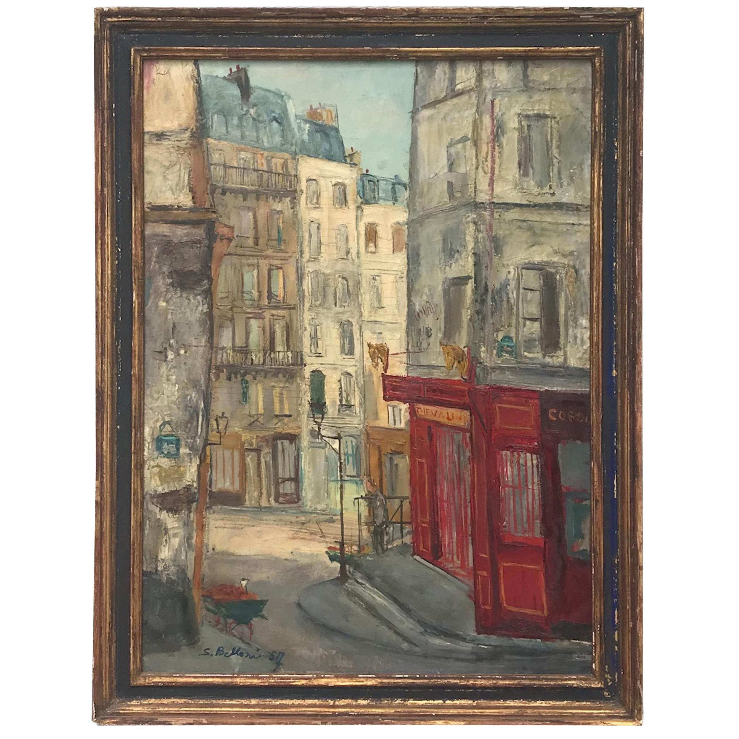 Paysage urbain parisien, huile sur toile encadrée, signée et signée par Serge Belloni
