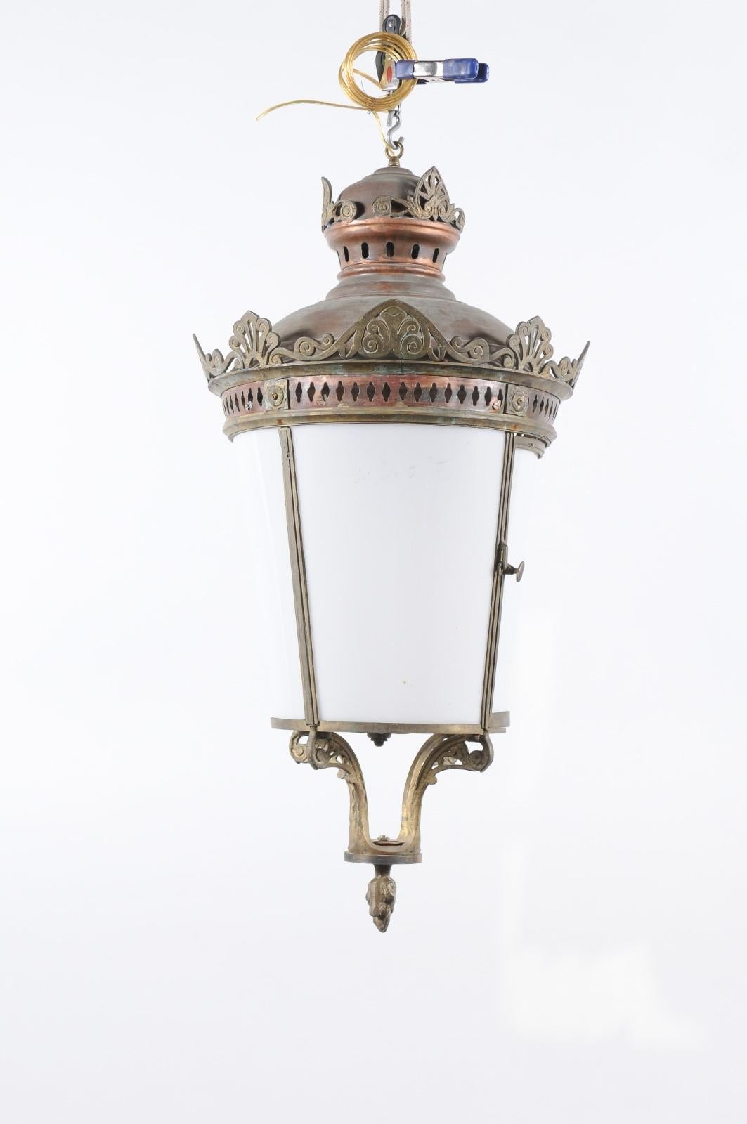 Parisian Copper & Bronze Four Light Large Lantern, Late 19th Century For Sale 1