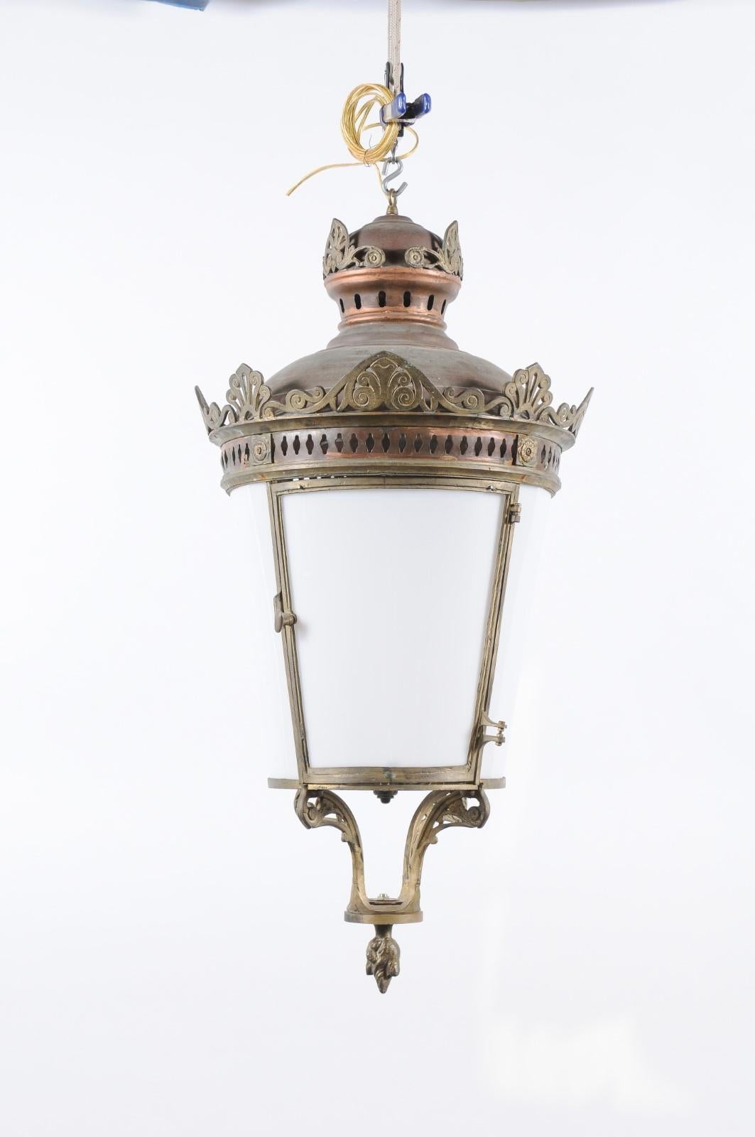 Parisian Copper & Bronze Four Light Large Lantern, Late 19th Century For Sale 2
