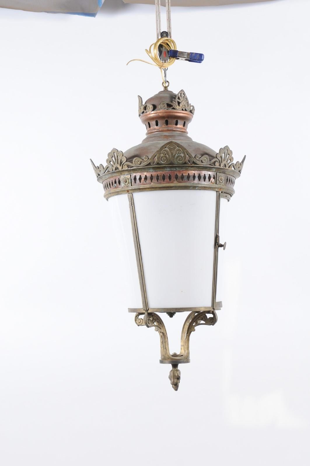 Parisian Copper & Bronze Four Light Large Lantern, Late 19th Century For Sale 3