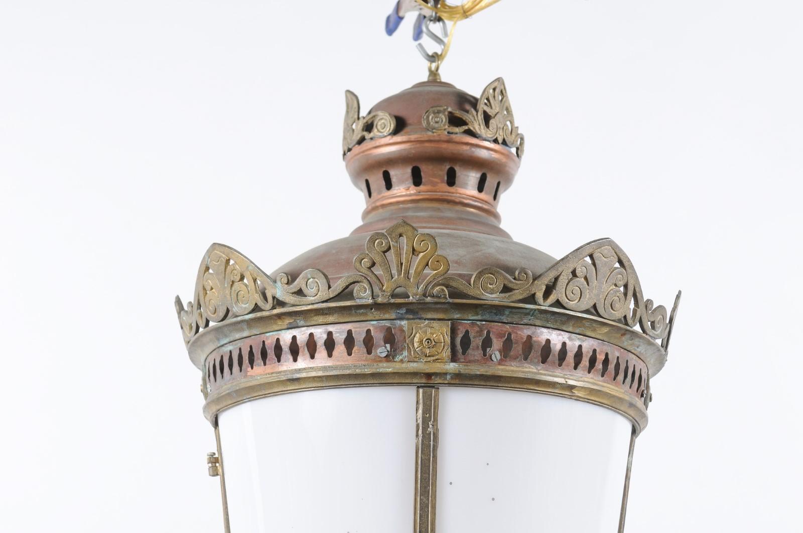 Parisian Copper & Bronze Four Light Large Lantern, Late 19th Century For Sale 4