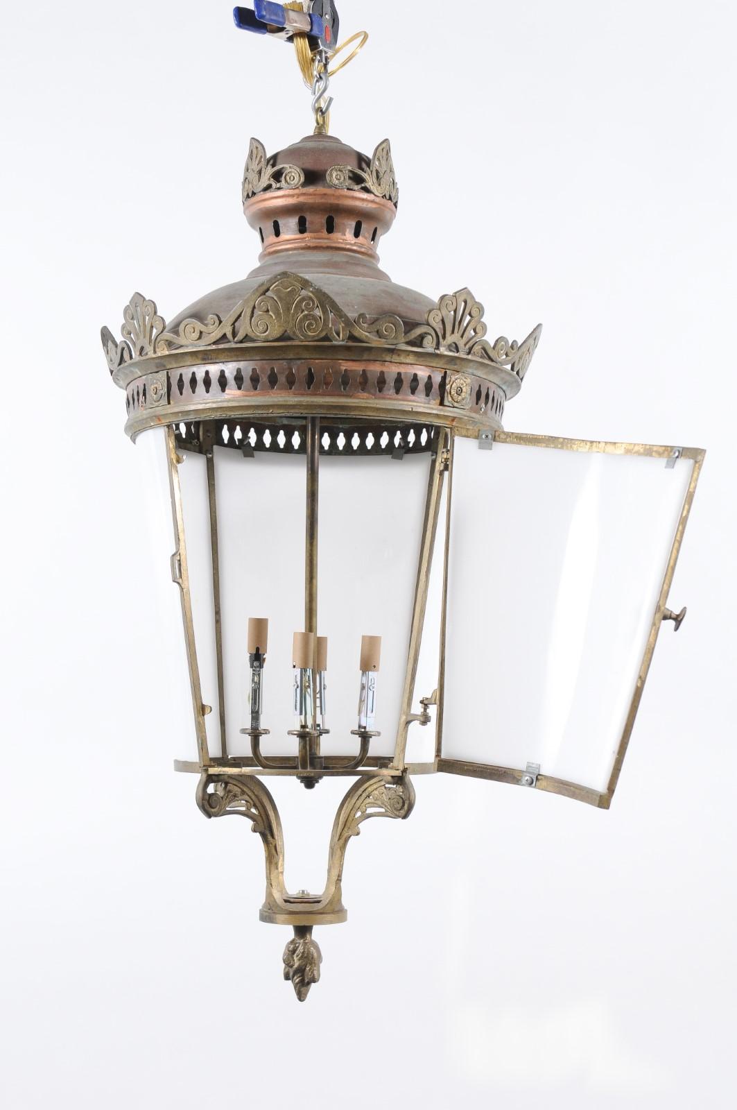 Parisian Copper & Bronze Four Light Large Lantern, Late 19th Century For Sale 7