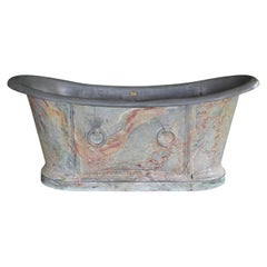 Parisian Faux Marble Painted Zinc Bathtub by Allez Freres, France 1870 cca