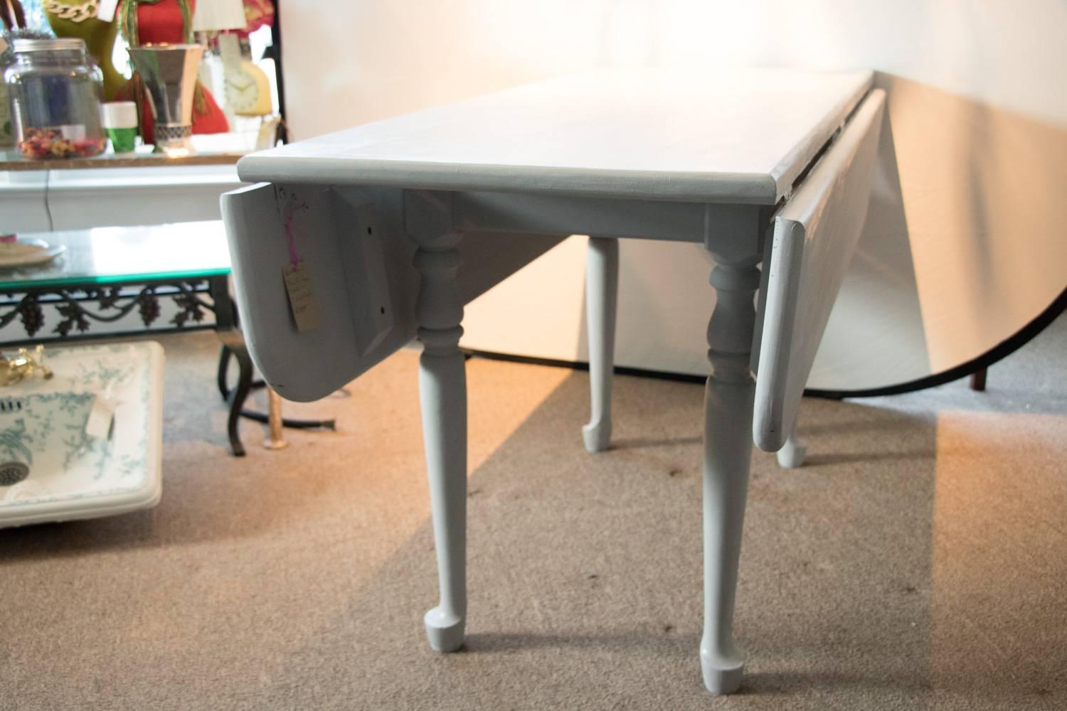 20th Century Parisian Gray Painted Rustic Farmhouse Dining Table and Two Rustic Farm Chairs