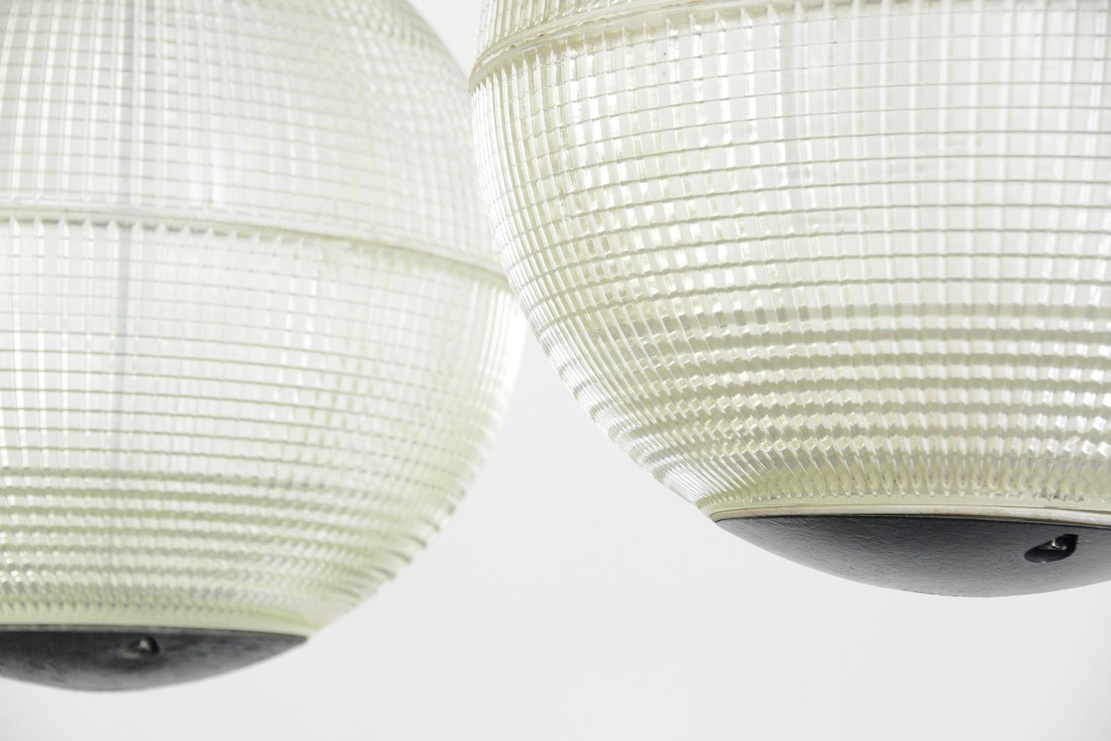 French Parisian Holophane Globe Lights, circa 1950s