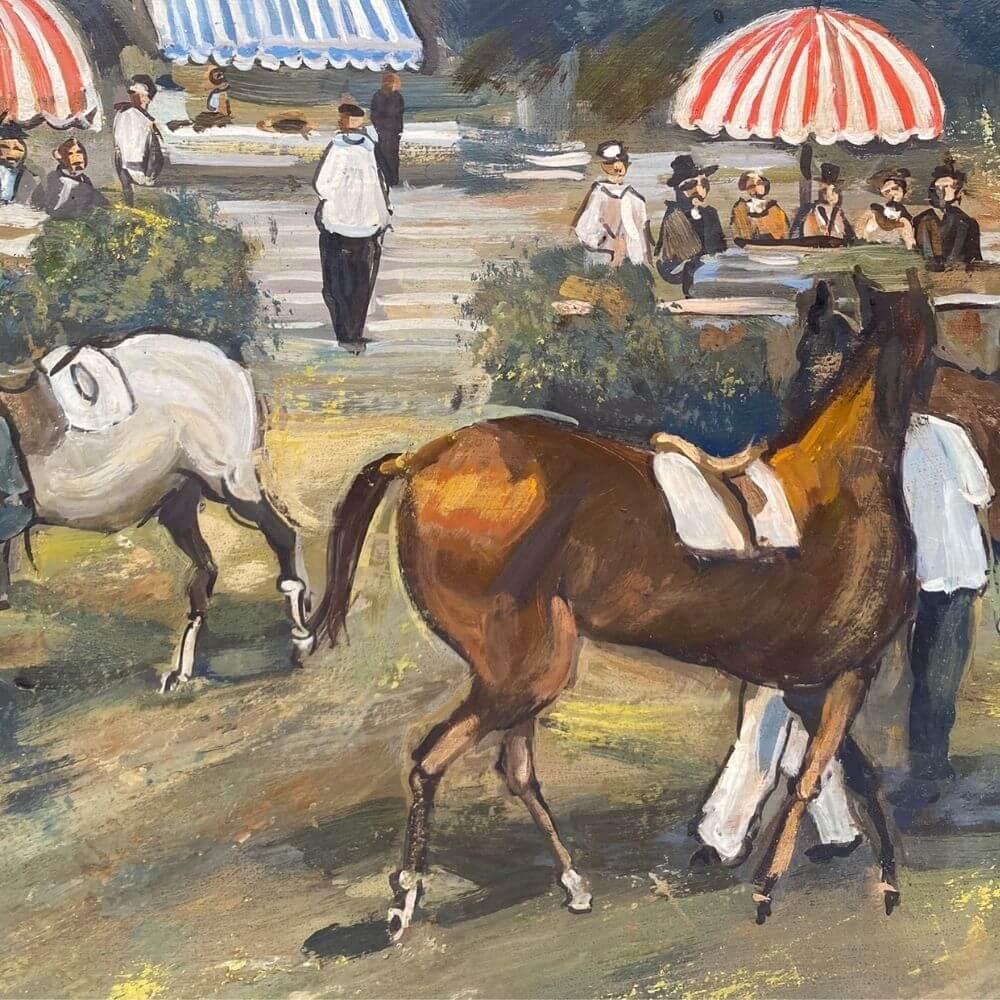 Acrylique Race de chevaux parisienne - 1920  en vente