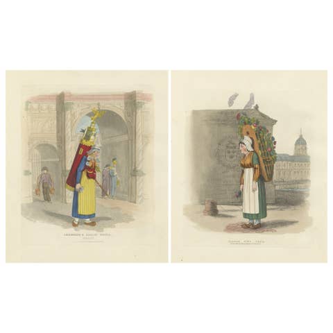 Parisian Life in 1835 – Flower Girl and Lemonade Seller, Fine Coloured Prints