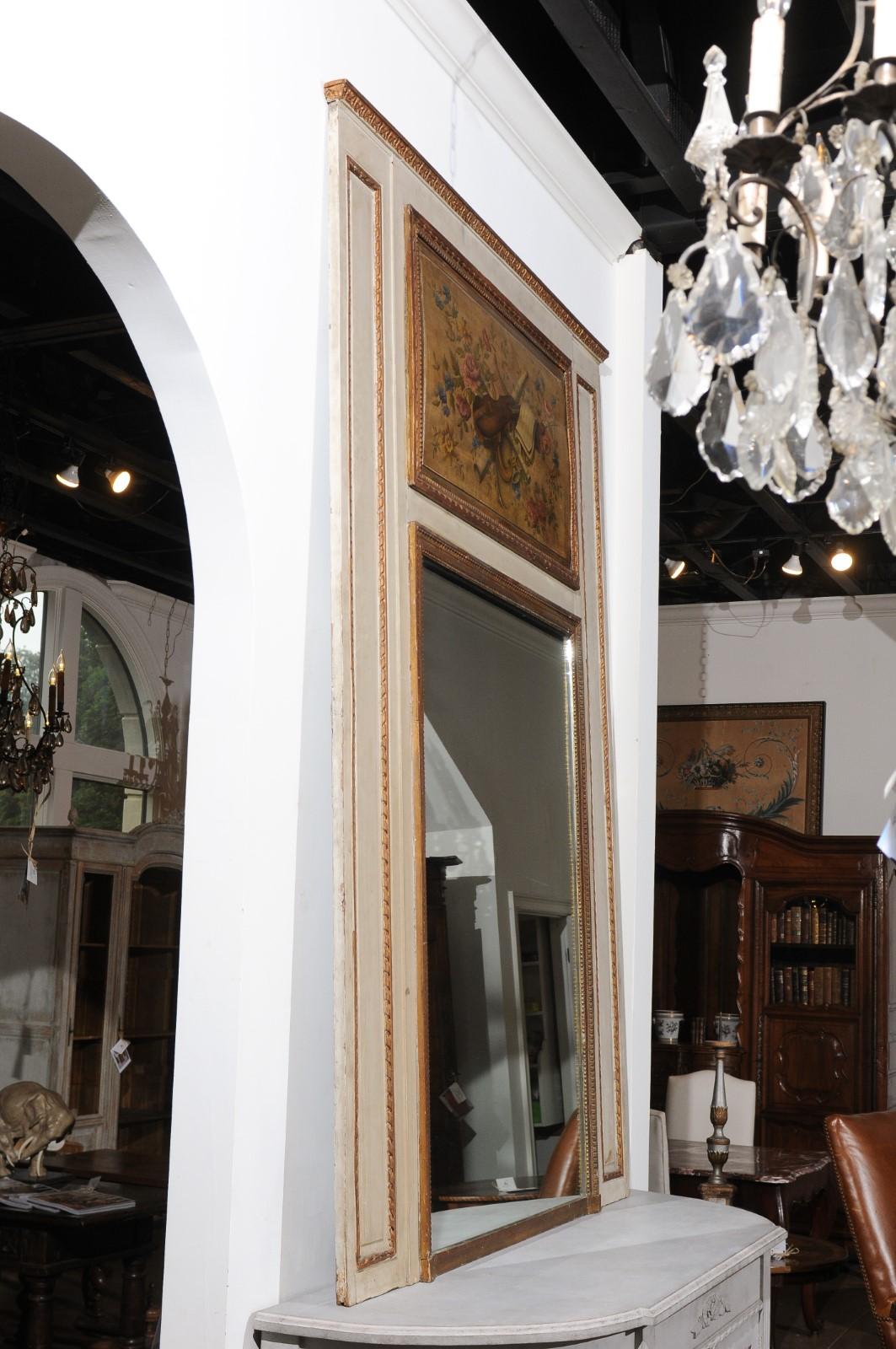 Parisian Louis XVI Style 1860s Trumeau Mirror with Painted Musical Instruments For Sale 1