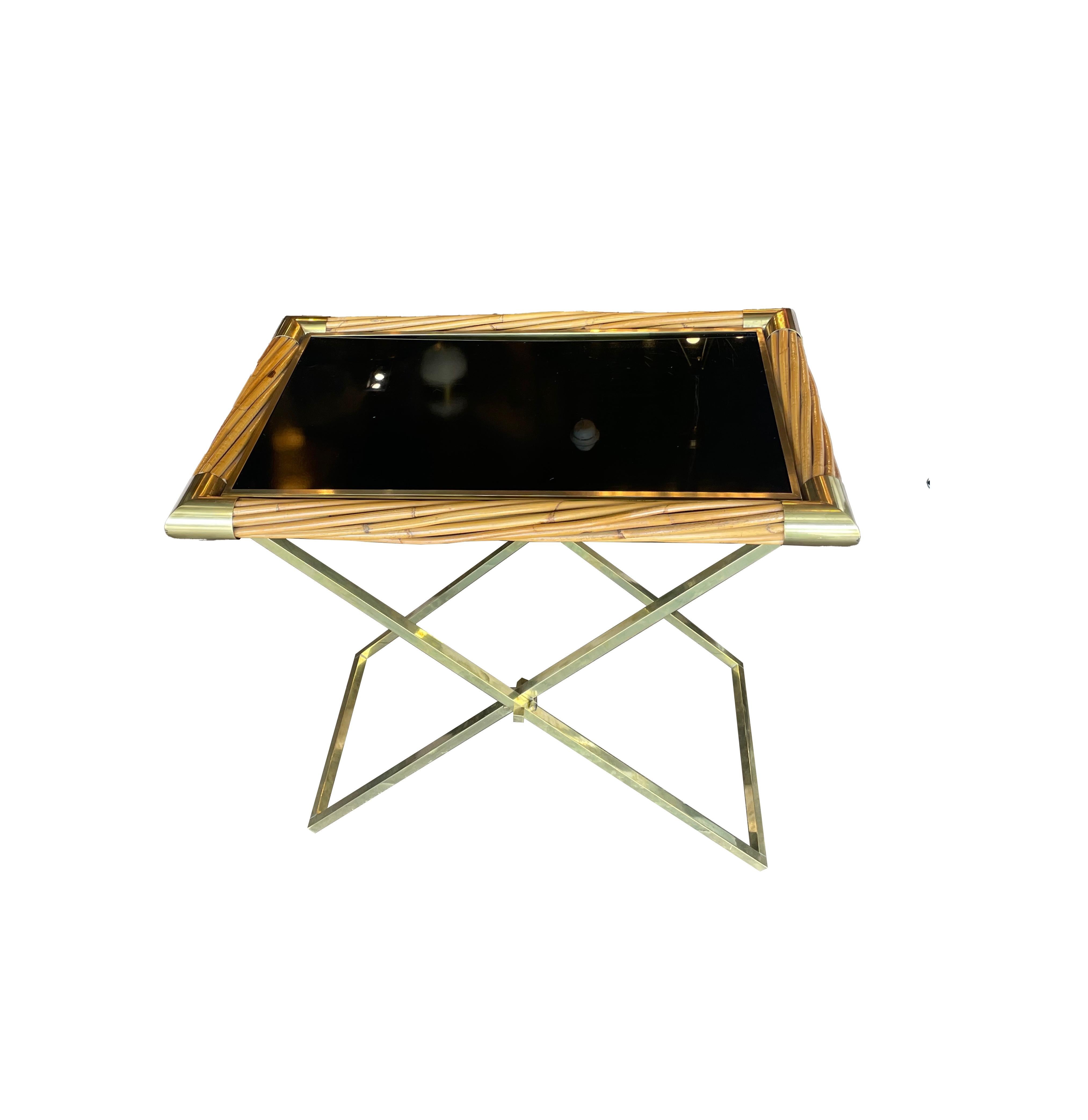 French Parisian Rattan and Glass Folding Table For Sale