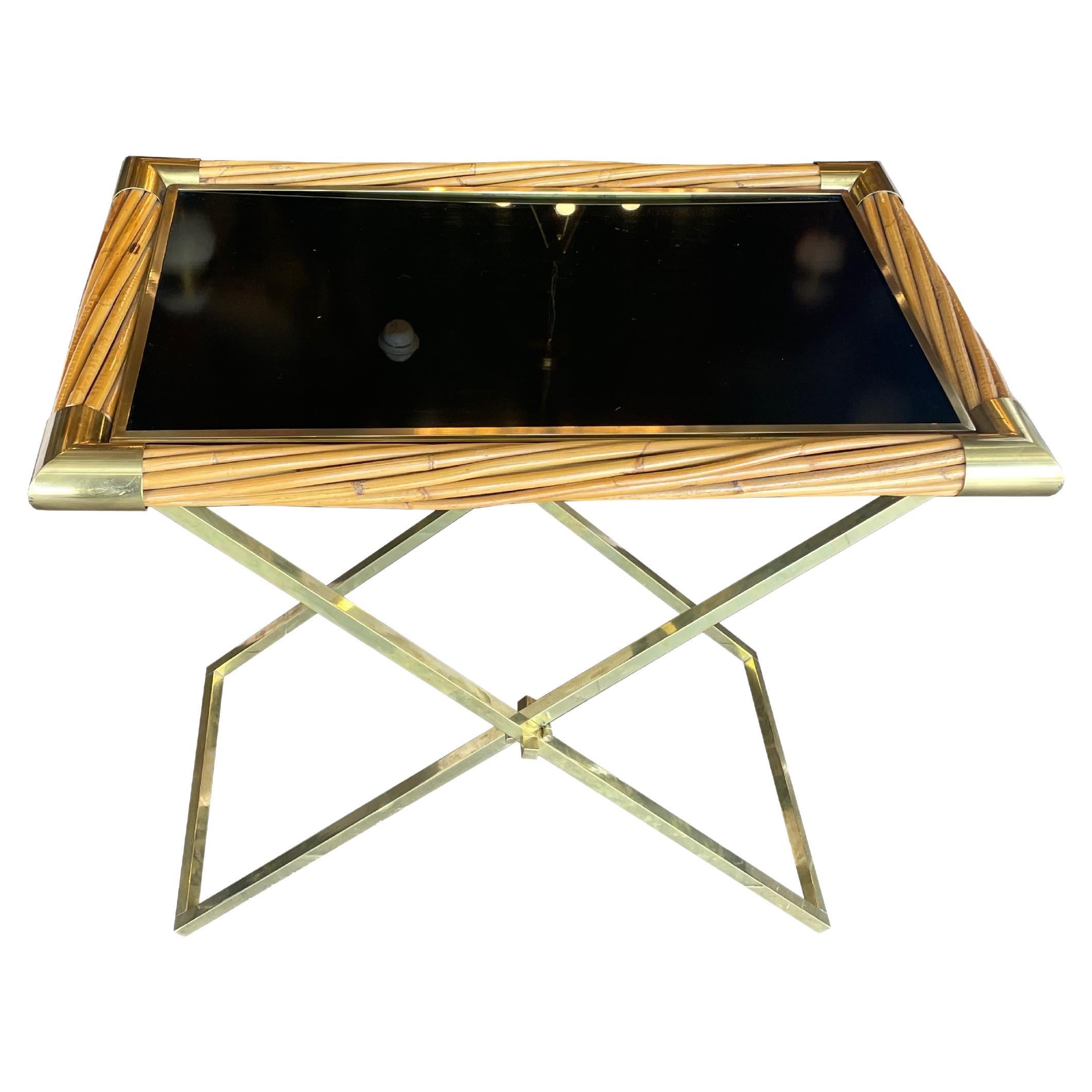 Parisian Rattan and Glass Folding Table For Sale