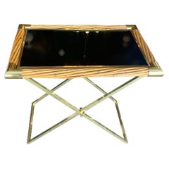 Parisian Rattan and Glass Folding Table