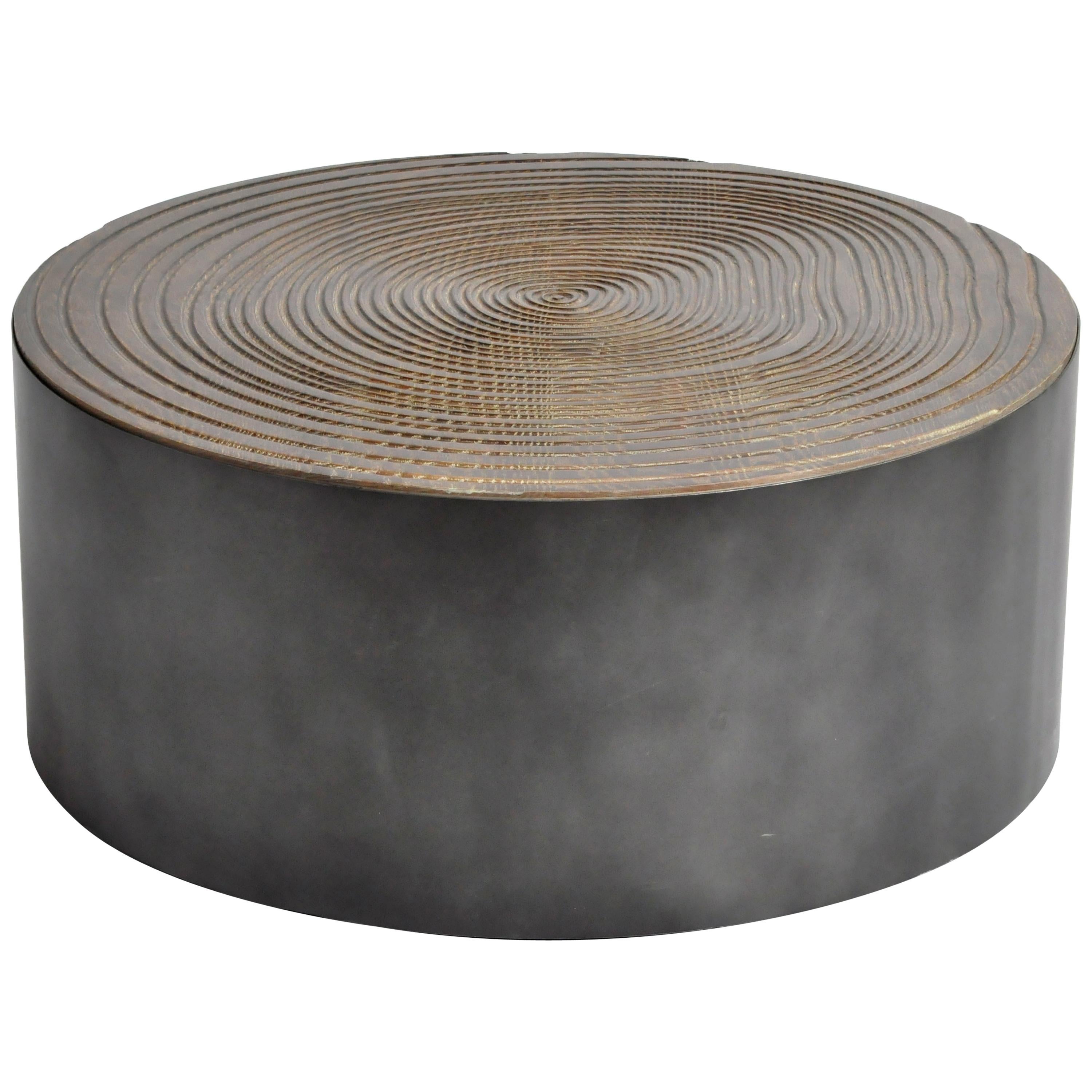 Parisian Round Oakwood Coffee Table with Metal Base