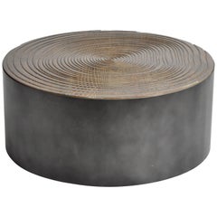 Parisian Round Oakwood Coffee Table with Metal Base